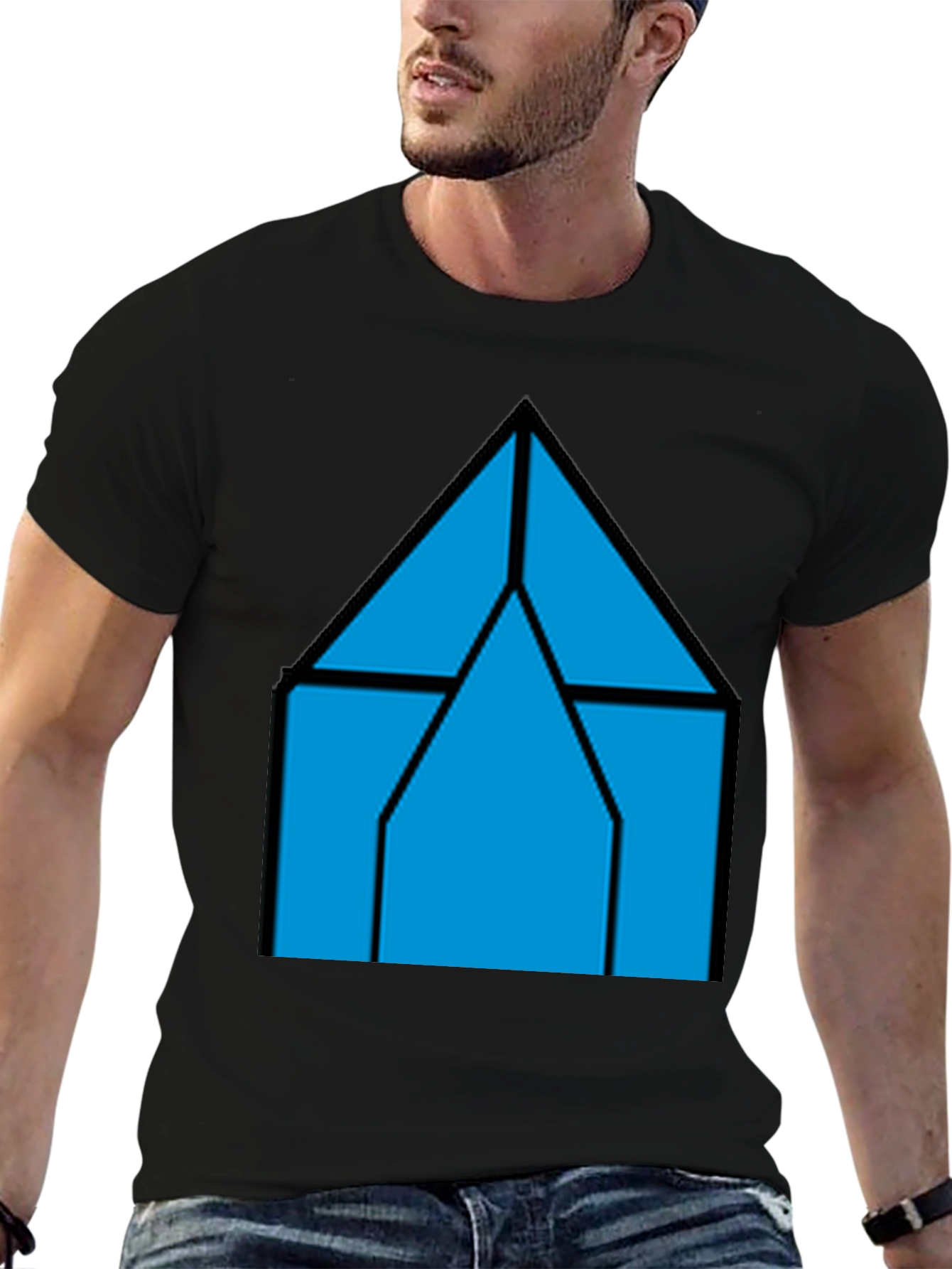 Black Geometric House T-Shirt - Modern Style view 6