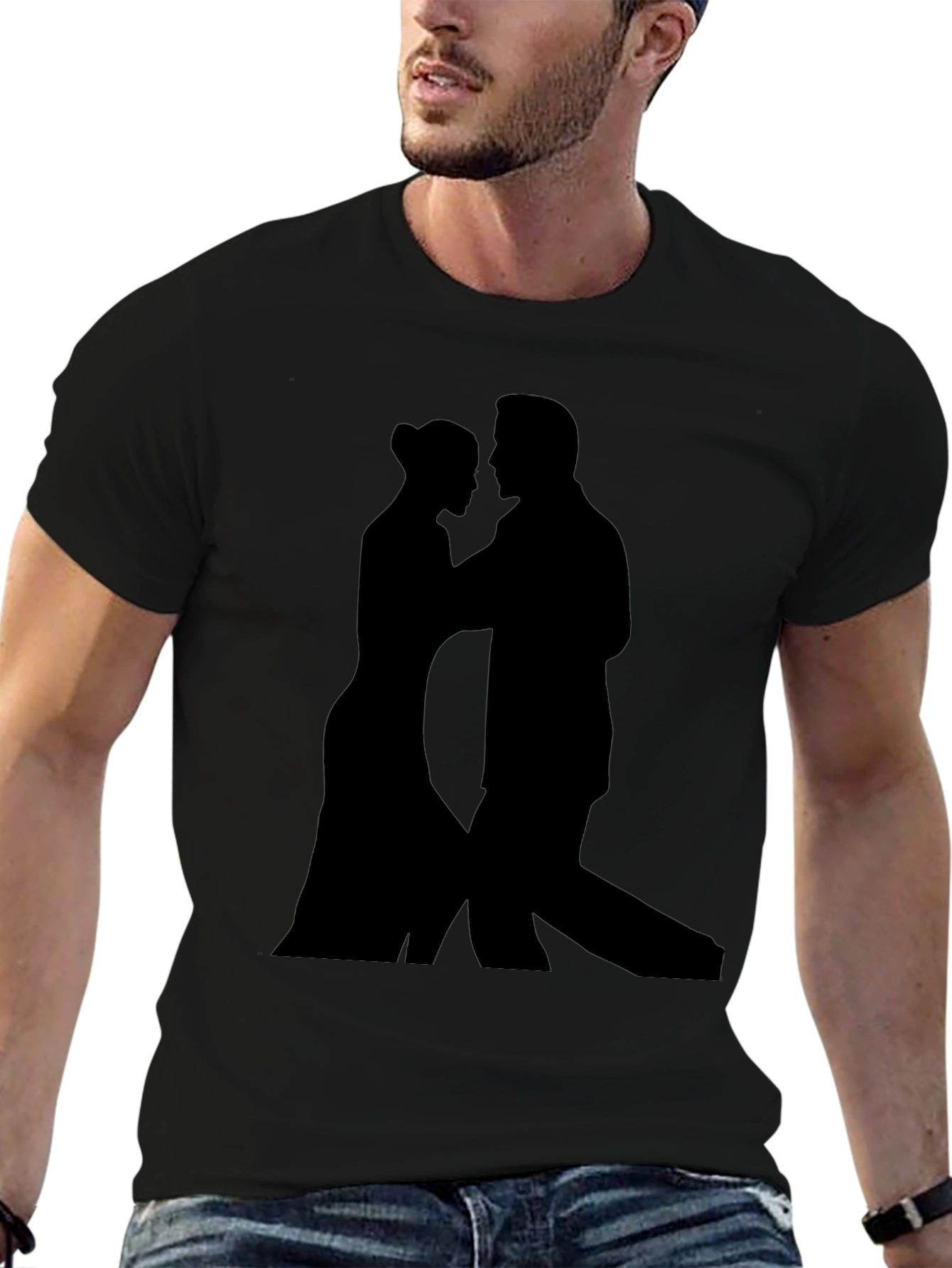 Black Silhouette Tango Lovers Tee - Stylish Black T-Shirt view 6