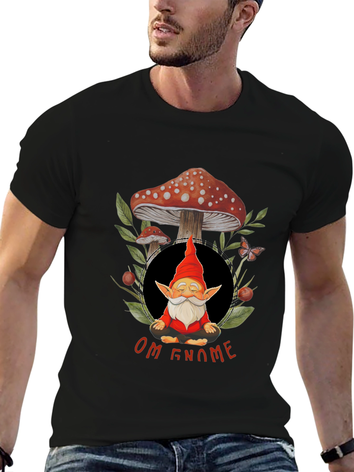 Black Om Gnome Meditation T-Shirt view 6