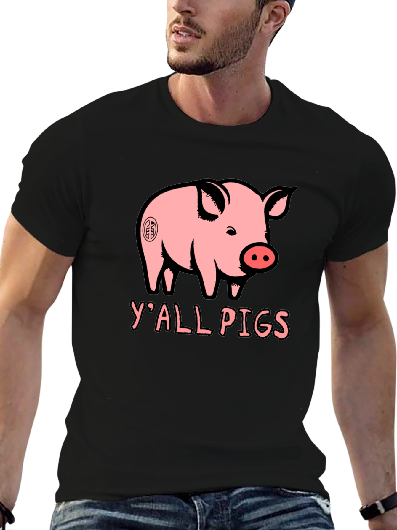 Black Y'all Pigs Graphic Tee - Funny Pig Lover T-Shirt view 6
