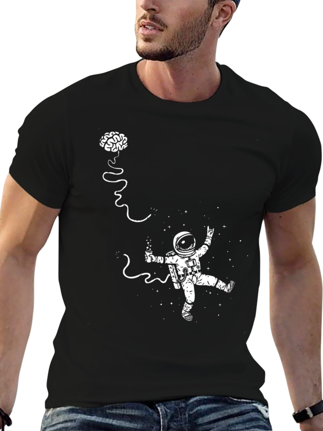 Black Astronaut Brain Tee - Space Out in Style! view 6