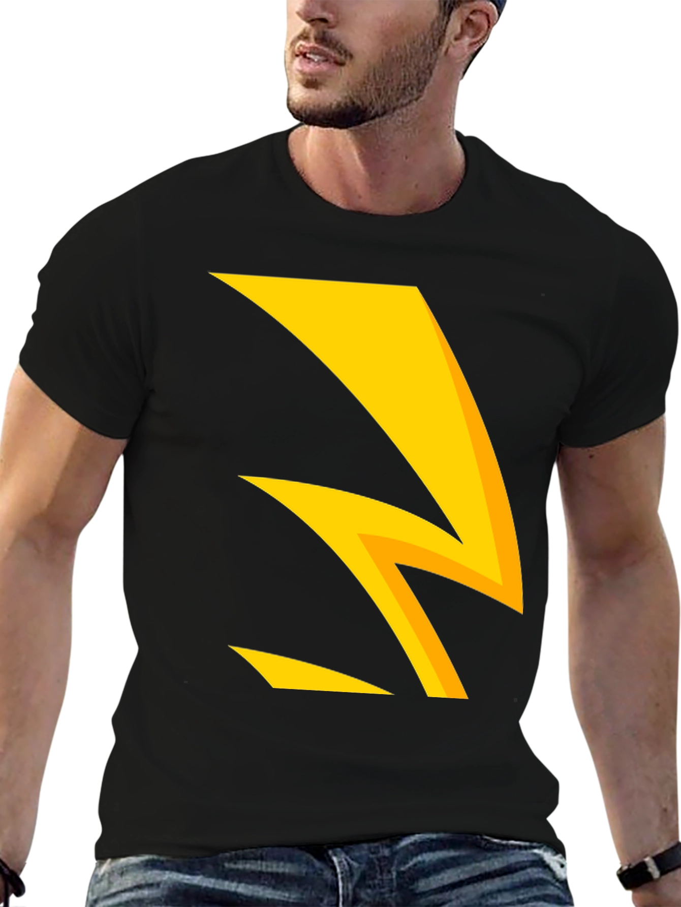 Black Bold Lightning Bolt Graphic Tee - Black Cotton Blend view 6