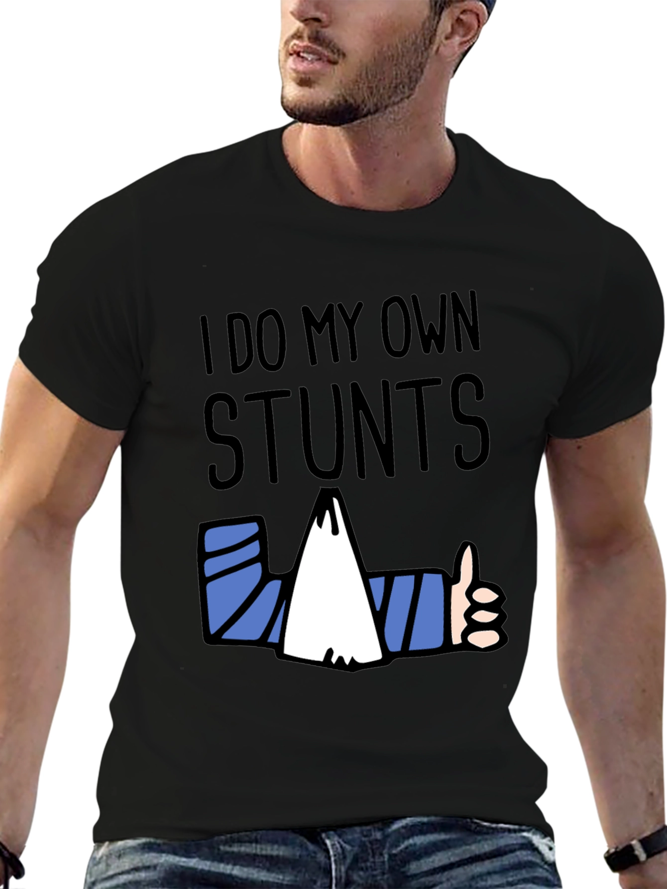 Black Funny "I Do My Own Stunts" Graphic T-Shirt view 6