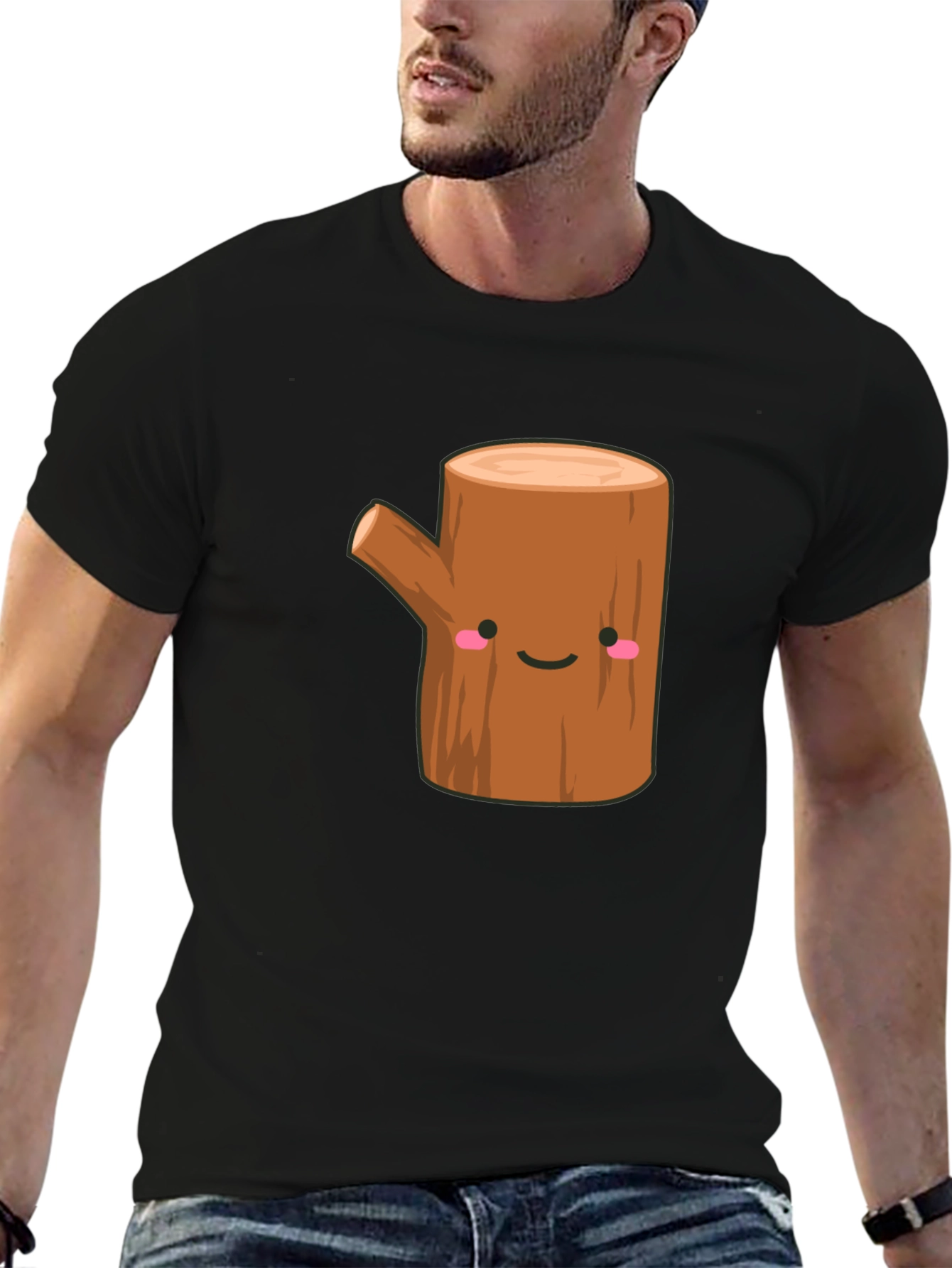 Black Cute Tree Stump Graphic T-Shirt - Black view 6