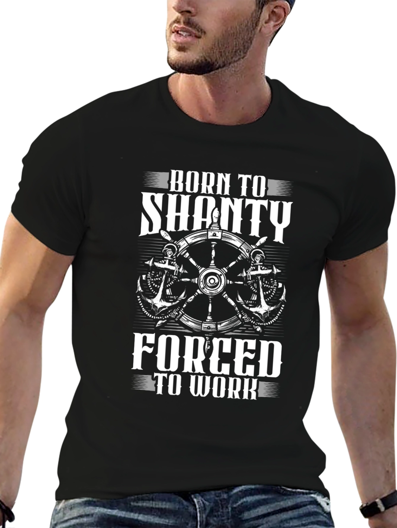 Black Born to Shanty T-Shirt - Nautical Humor Tee view 6