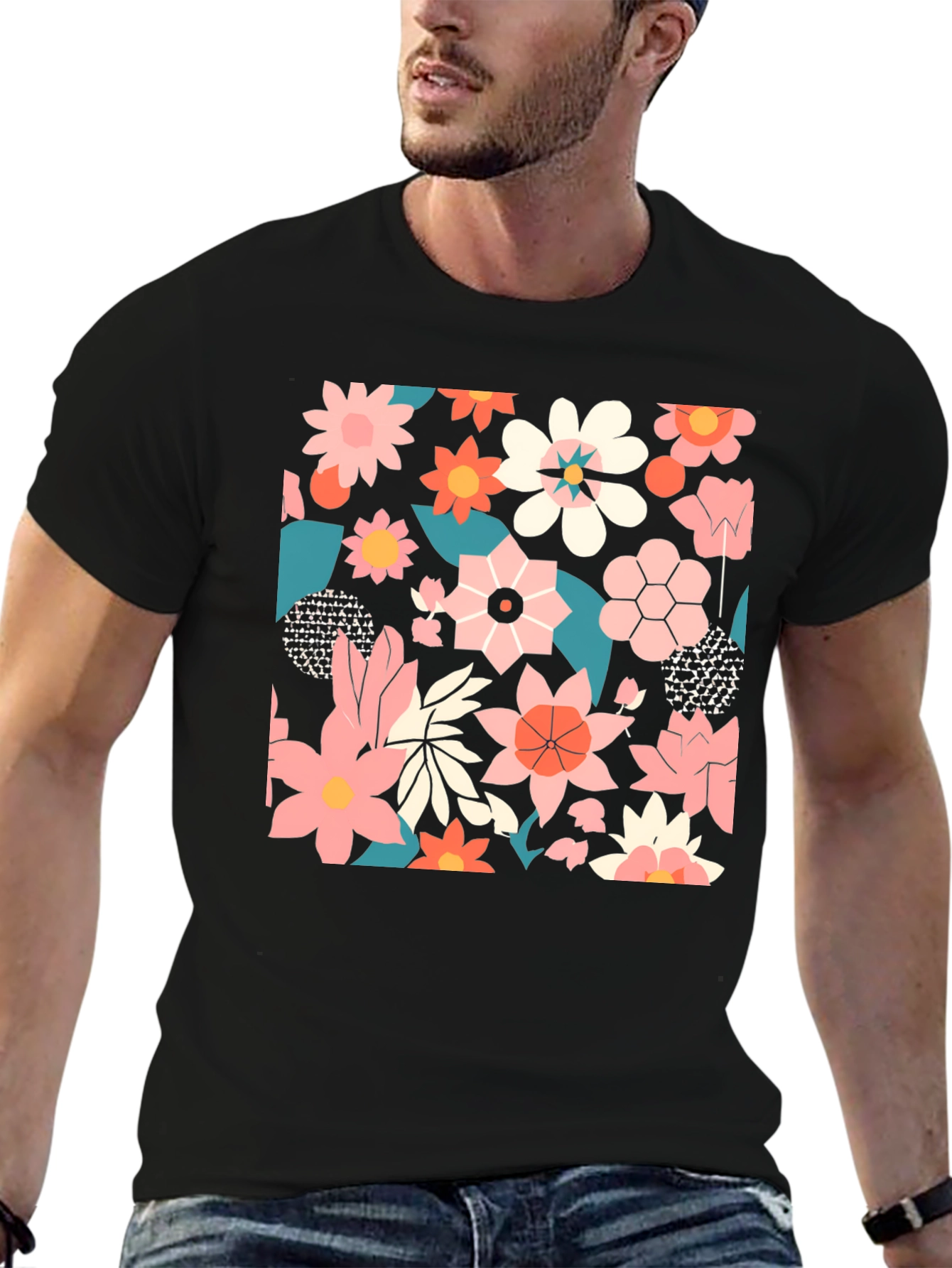 Black Floral Print Black T-Shirt view 6