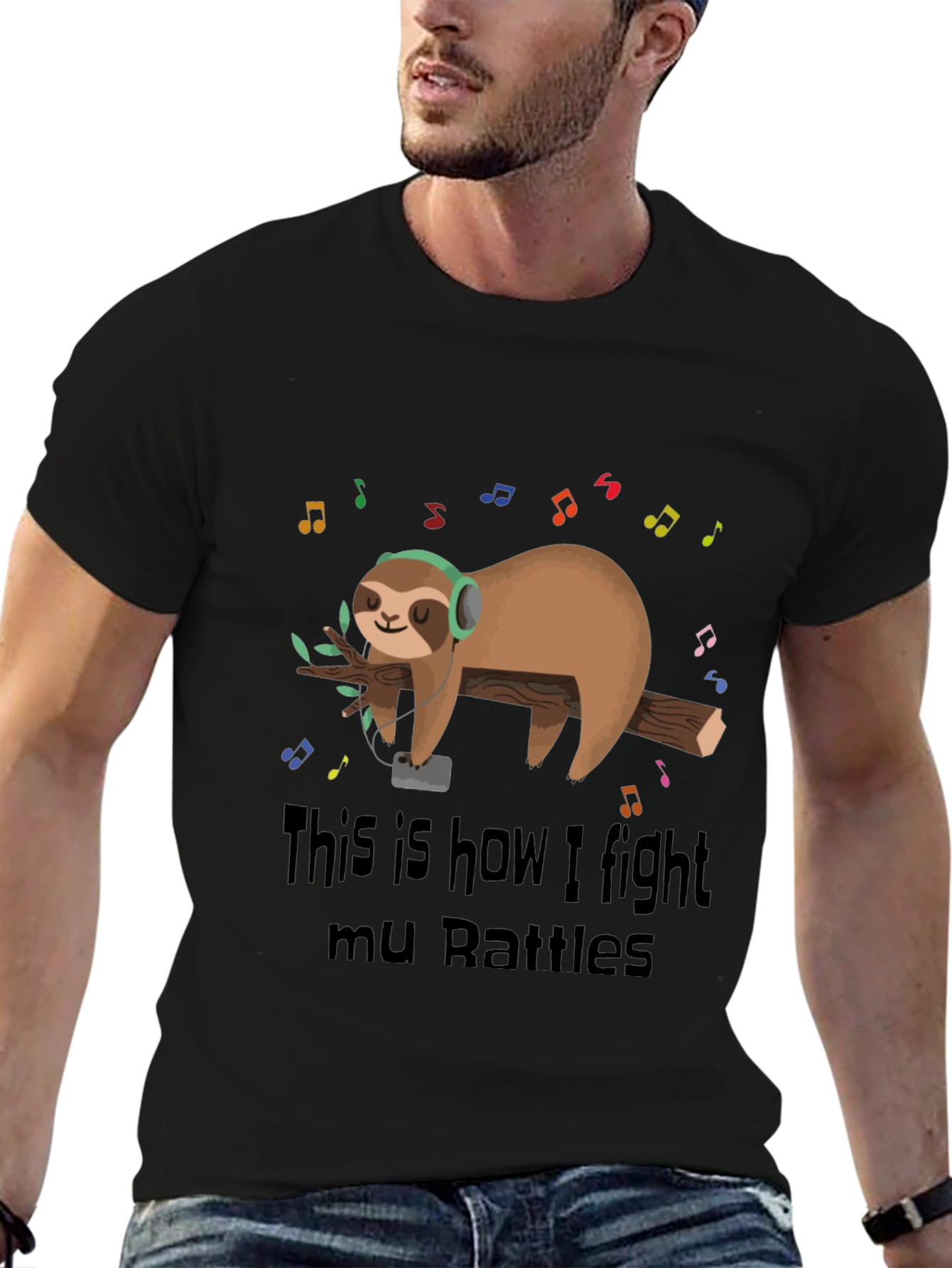 Black Sloth Music Lover T-Shirt - Fight Your Battles! view 6