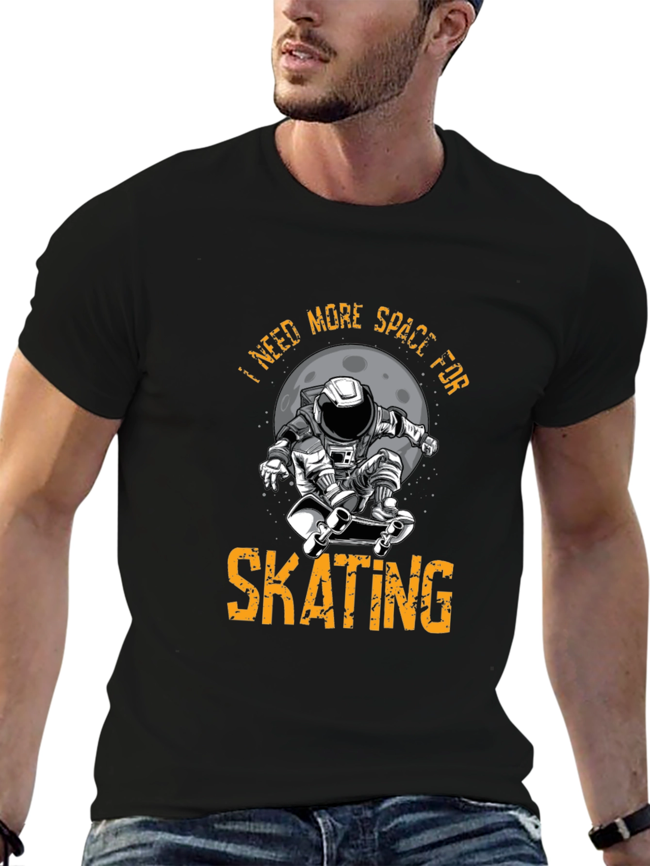 Black Skating Astronaut Graphic T-Shirt view 6