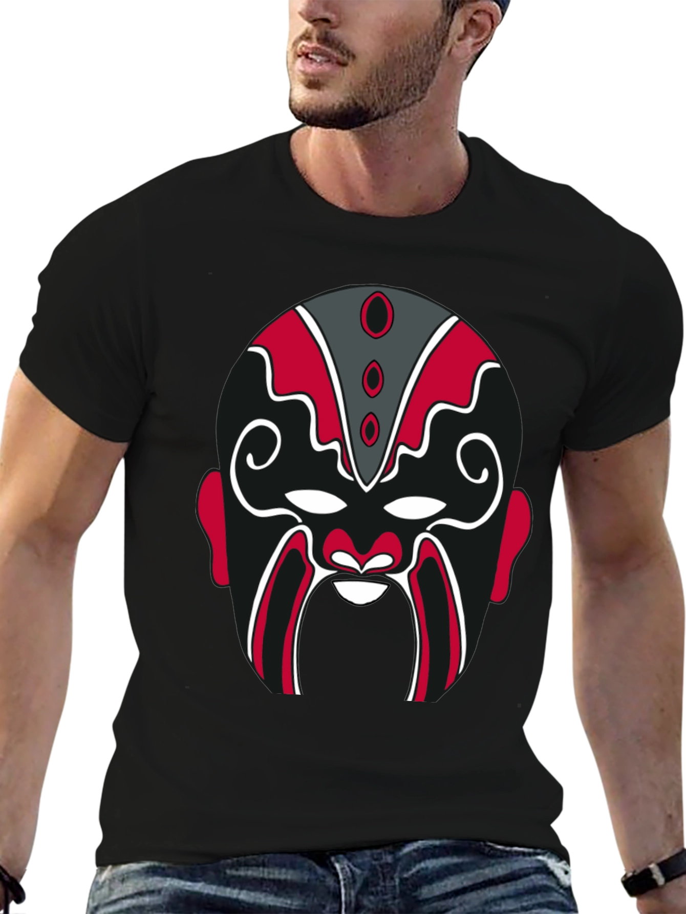 Black Dramatic Mask Graphic Tee - Stylish Black T-Shirt view 6