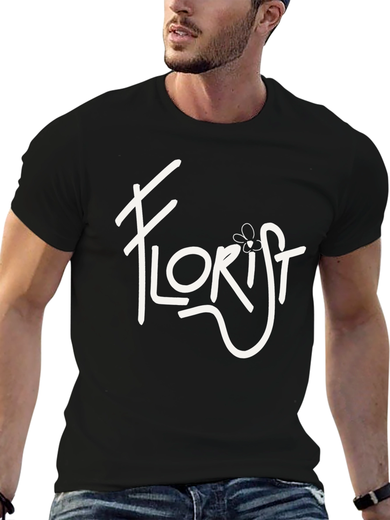 Black Florist Graphic Tee - Stylish Crew Neck T-Shirt view 6