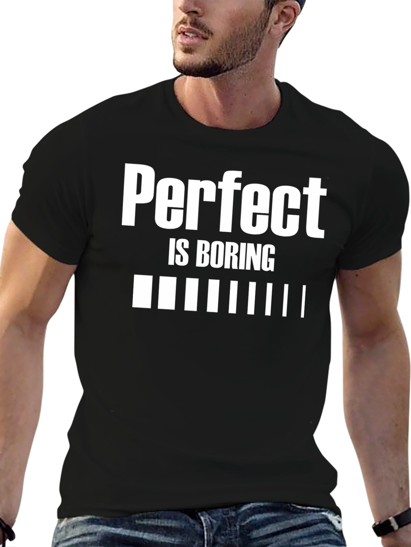 Black Perfect is Boring Black Graphic T-Shirt view 6