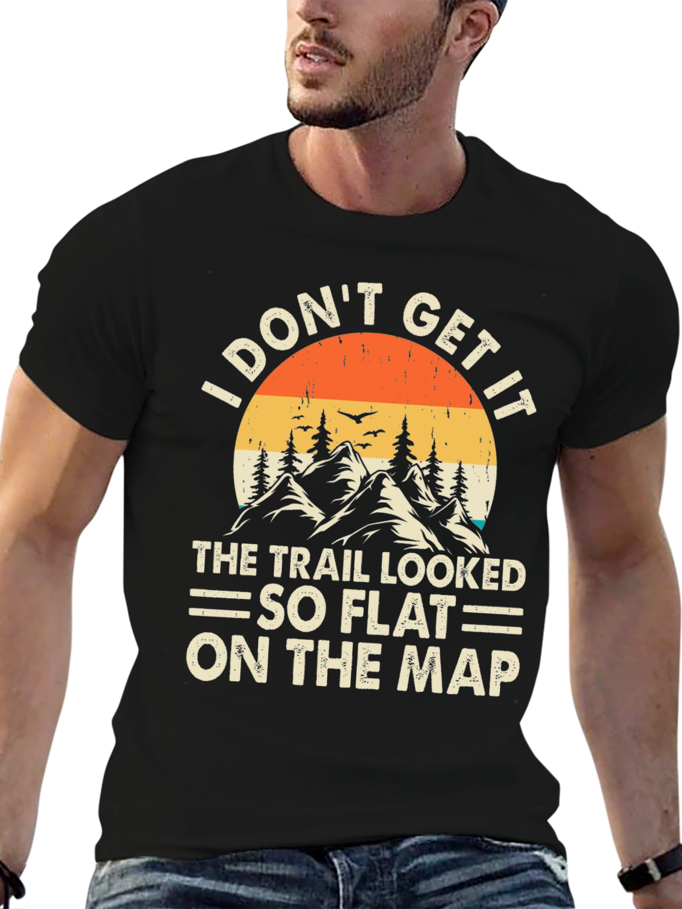 Black Funny Hiking T-Shirt - So Flat On The Map view 6