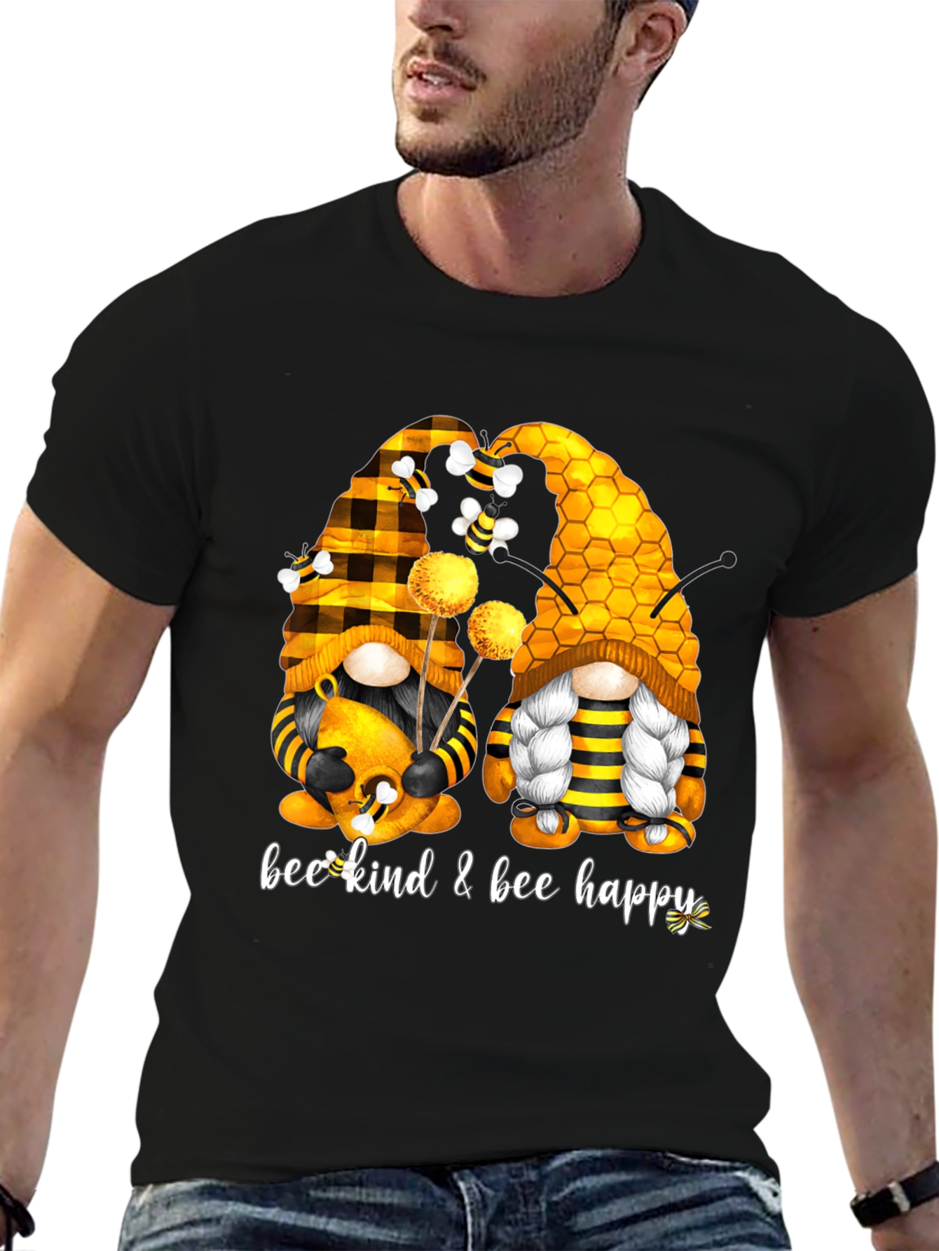 Black Bee Kind & Happy Gnome T-Shirt view 6