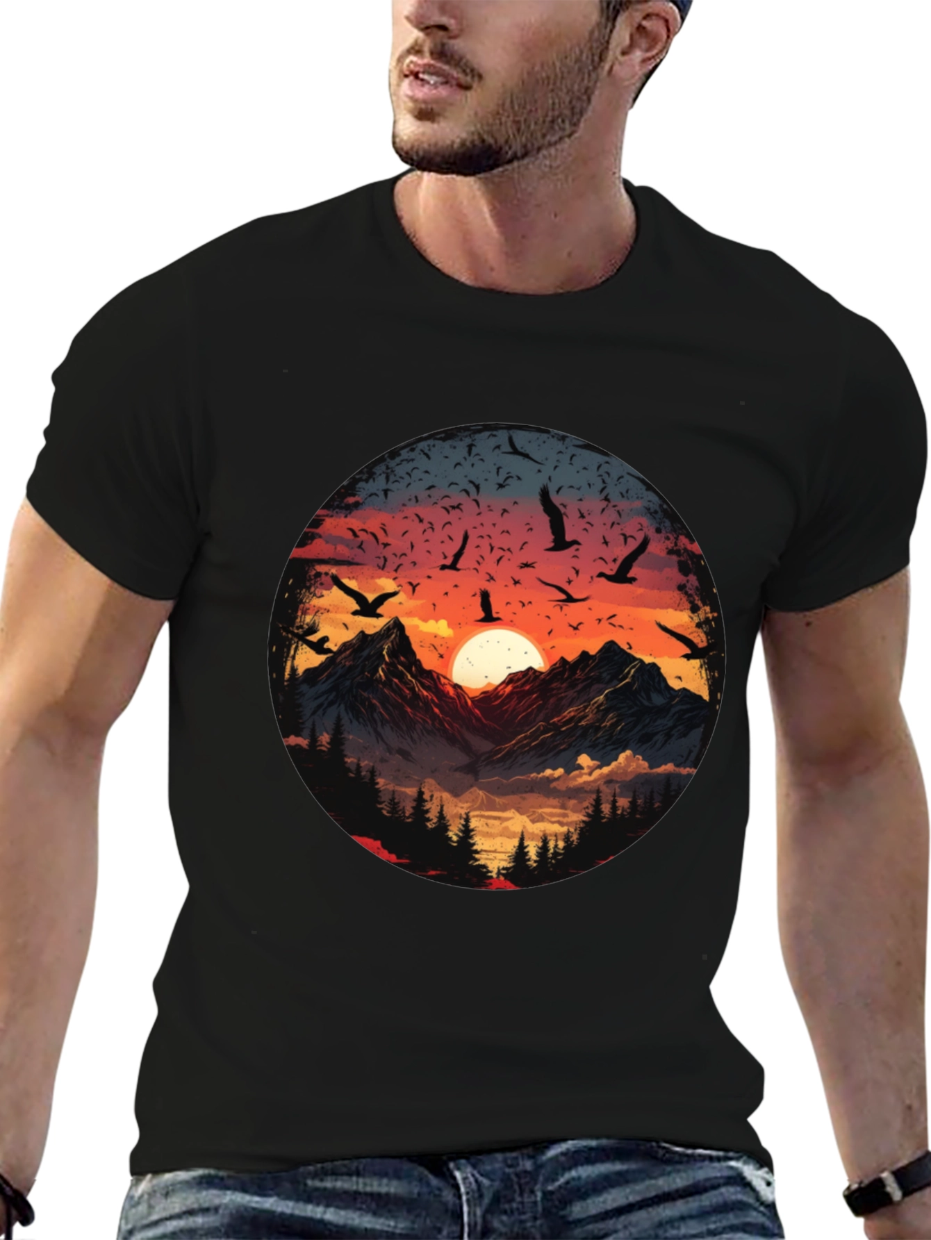 Black Mountain Sunset Graphic Tee - Men's Black T-Shirt view 6