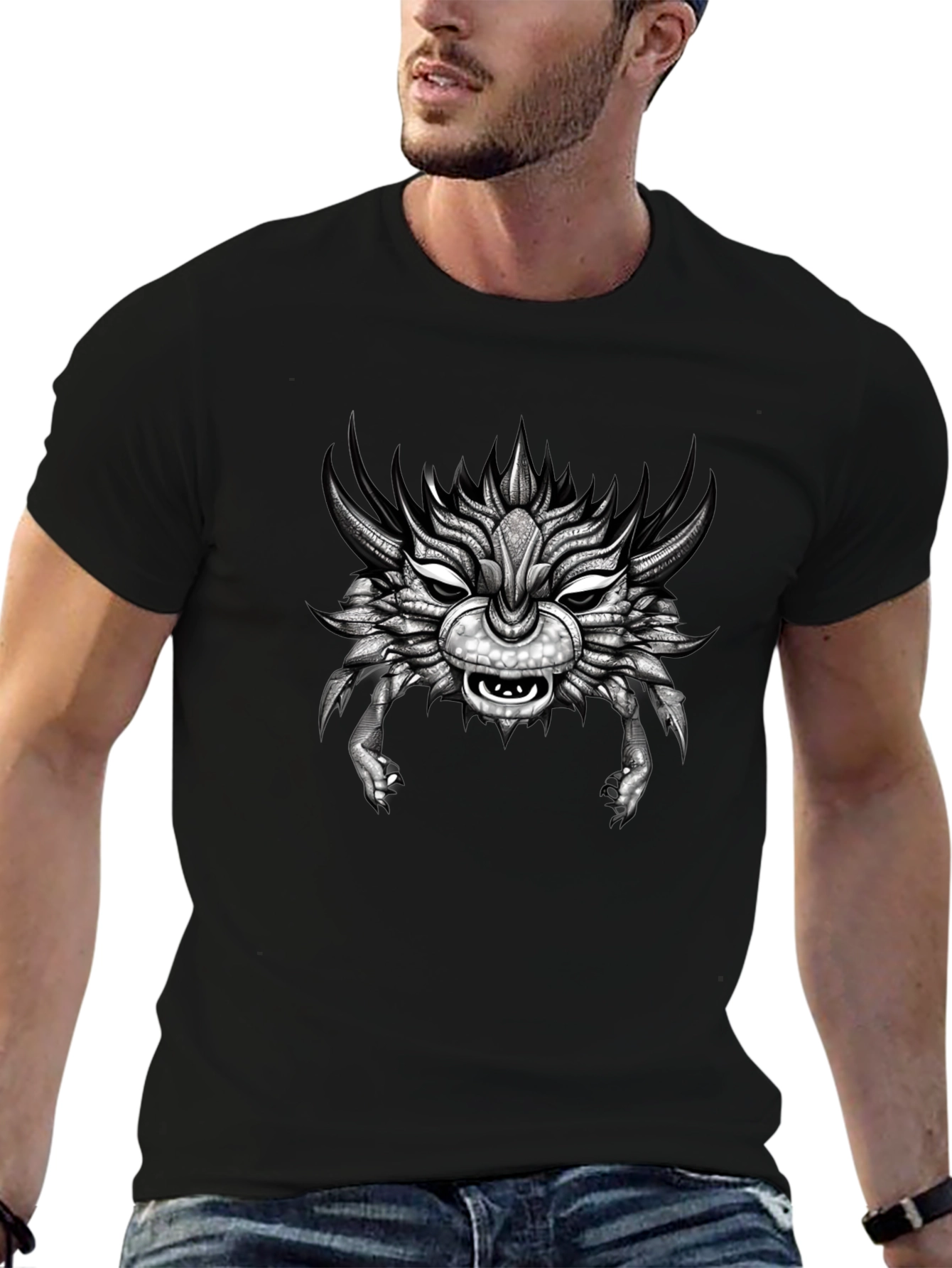Black Unique Creature Graphic T-Shirt - Black view 6