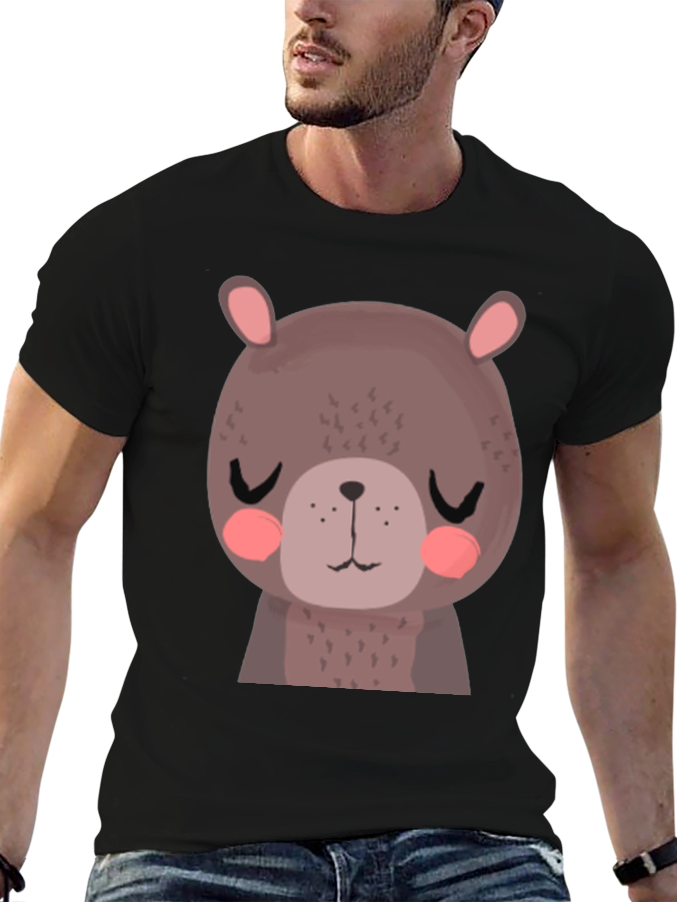 Black Cute Bear Graphic T-Shirt - Unisex Black Tee view 6