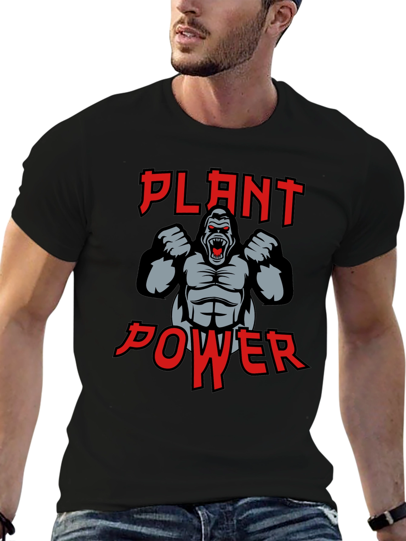 Black Plant Power Gorilla Graphic T-Shirt view 6