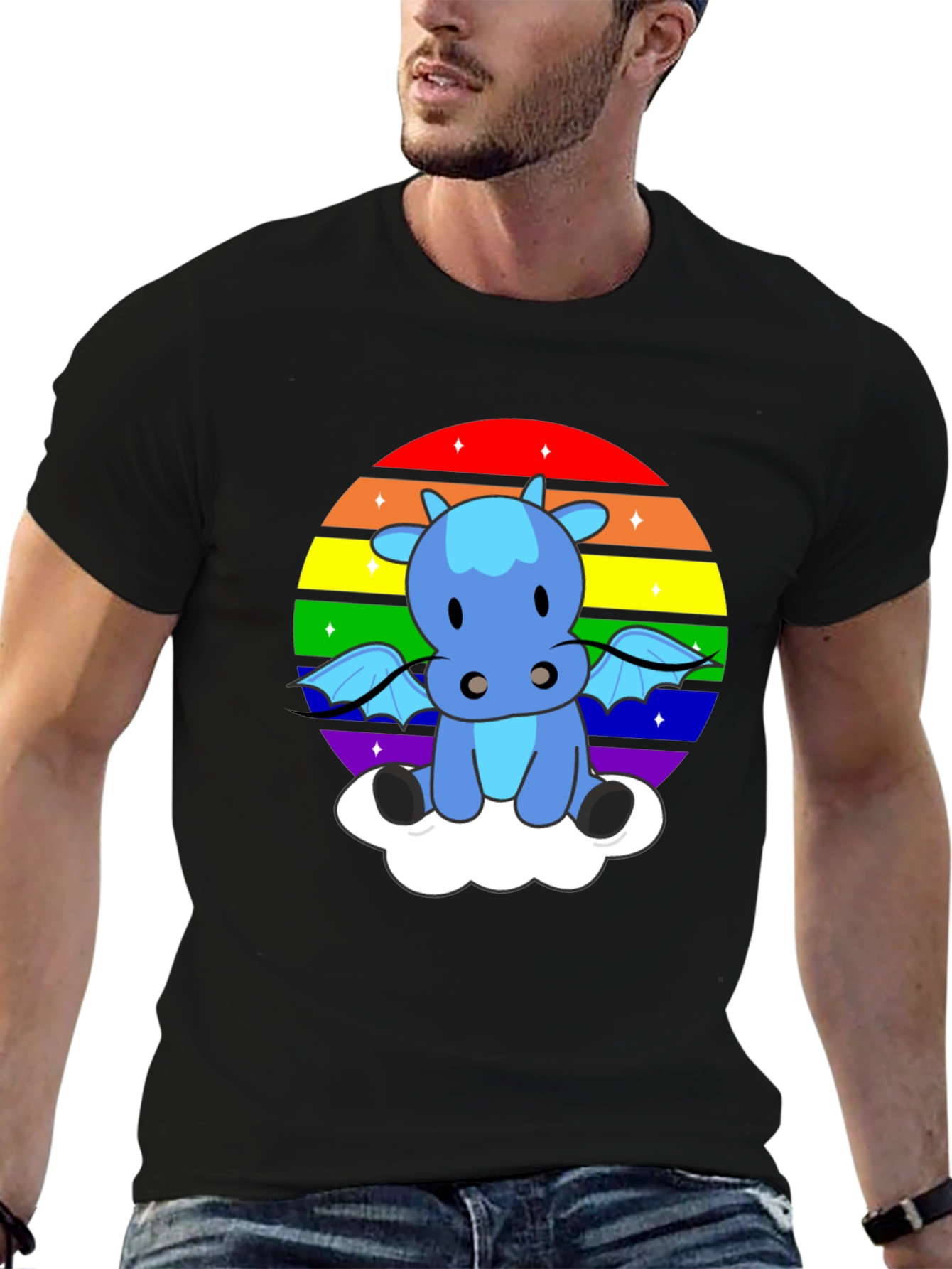 Black Rainbow Dragon on Cloud T-Shirt view 6
