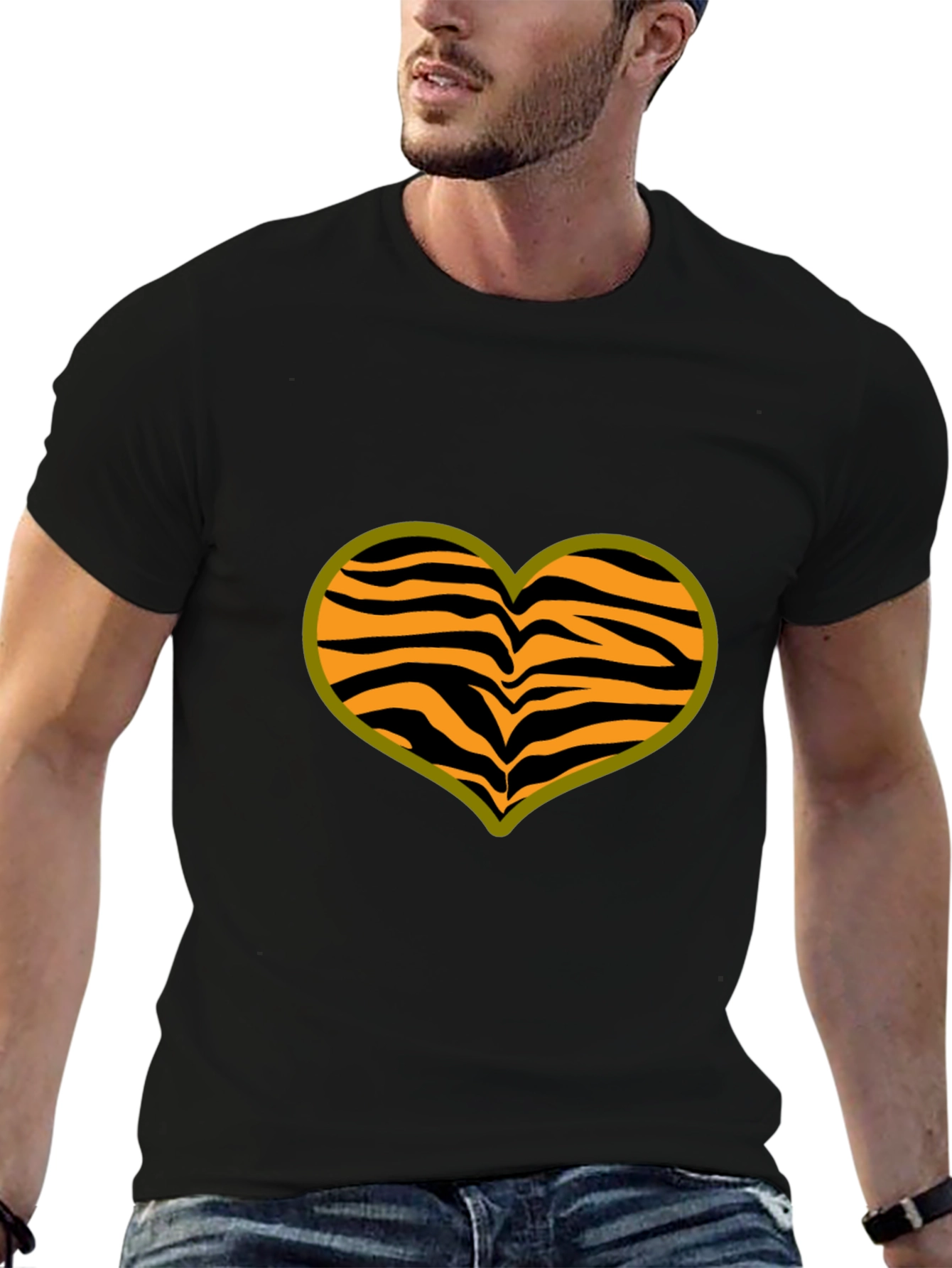 Black Tiger Stripe Heart T-Shirt - Black view 6