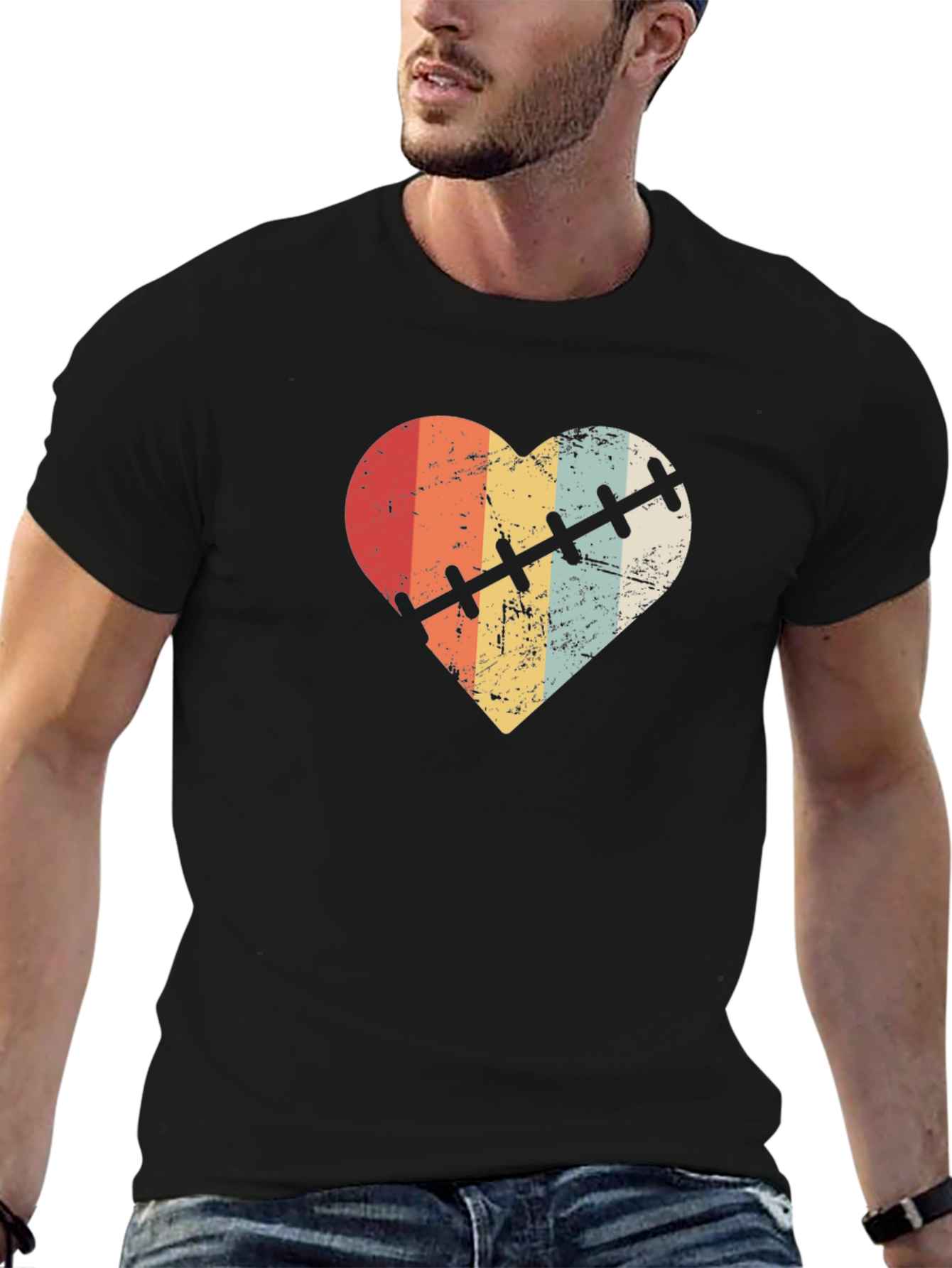 Retro Heart Stitch Graphic Tee - Black - 6