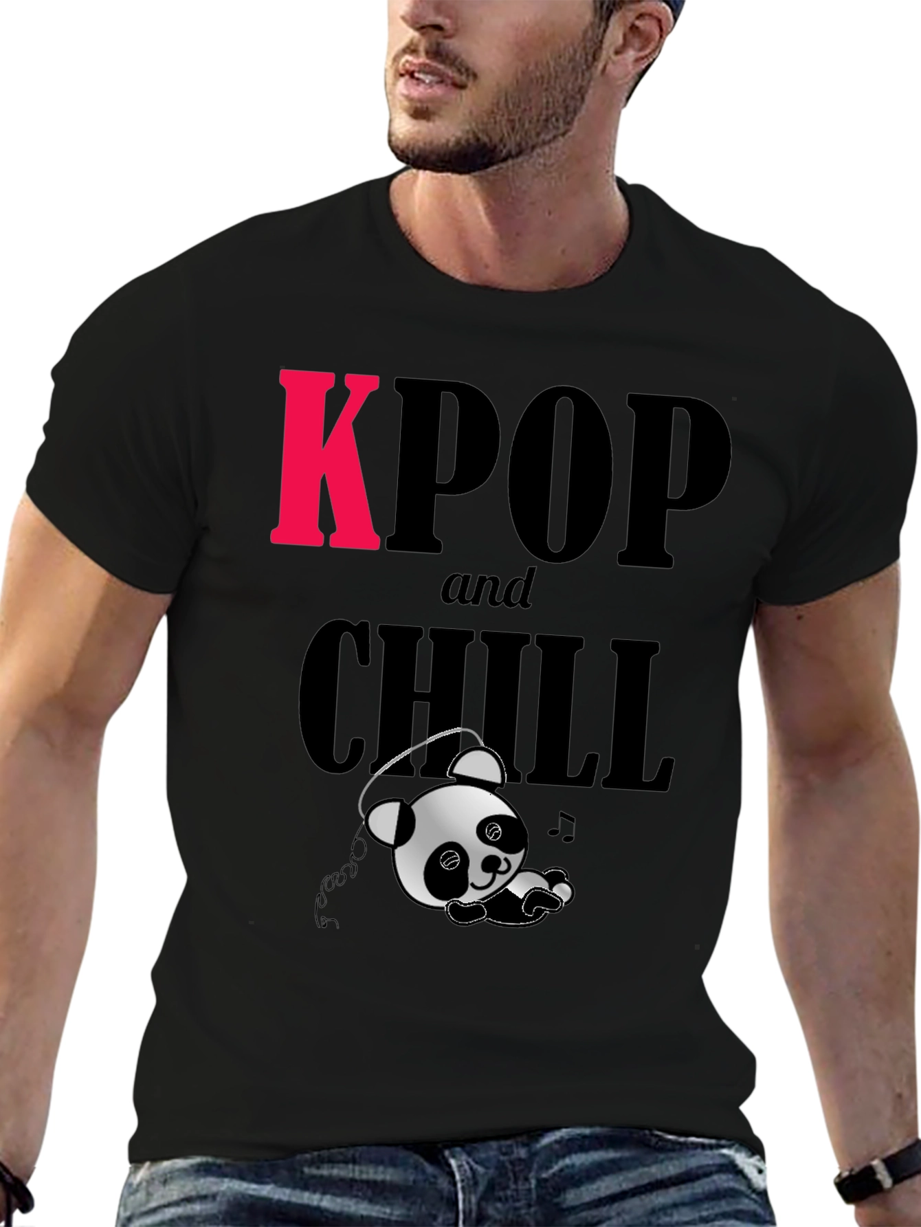 Black KPOP and Chill Panda Graphic Tee view 6