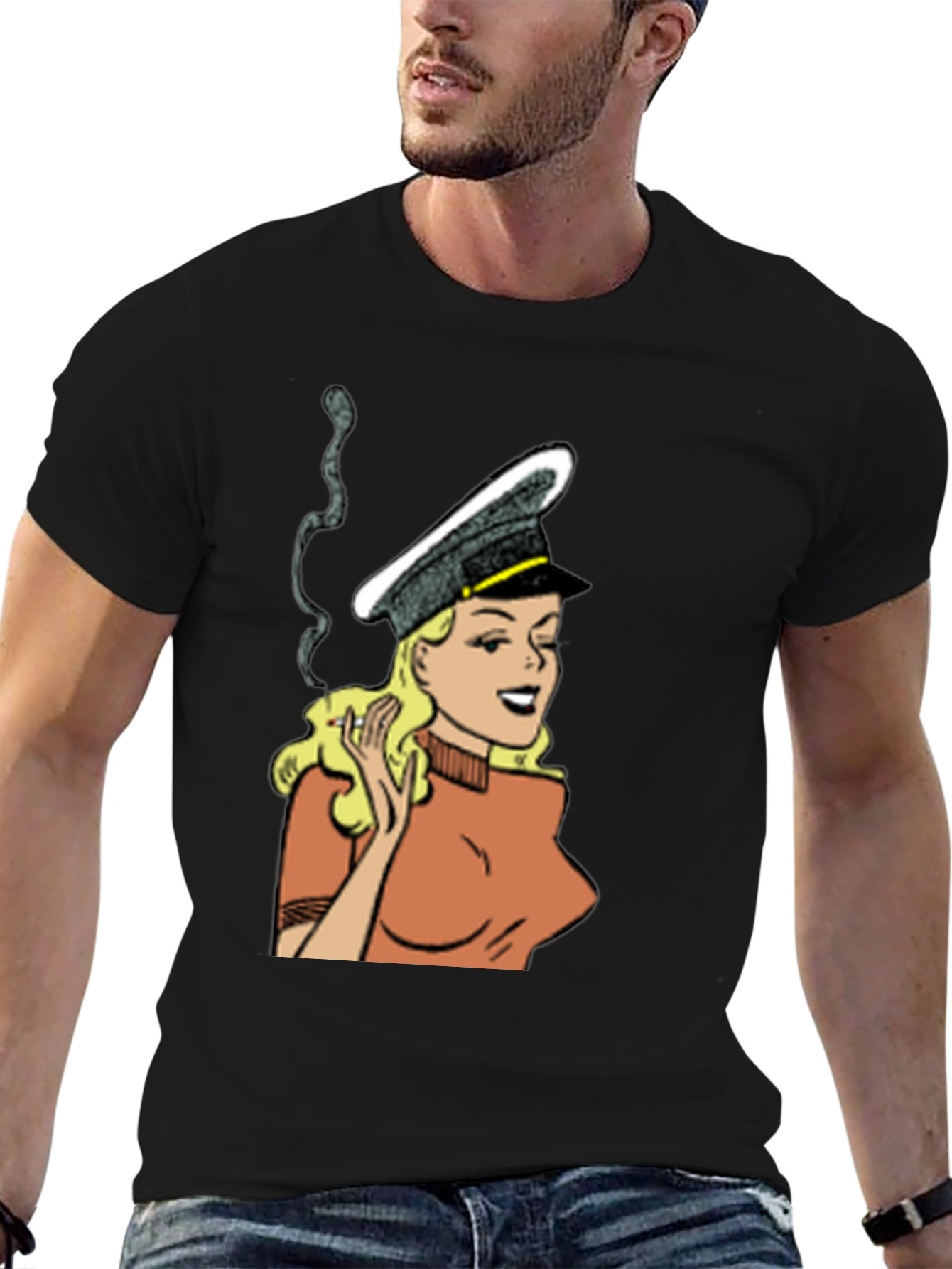 Black Smoking Cartoon Woman Black T-Shirt view 6
