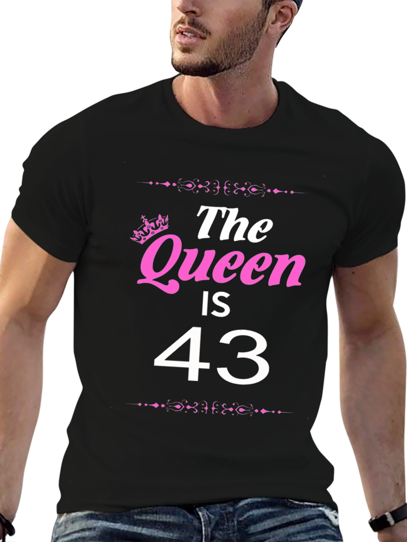 Black The Queen is 43 - Birthday T-Shirt view 6