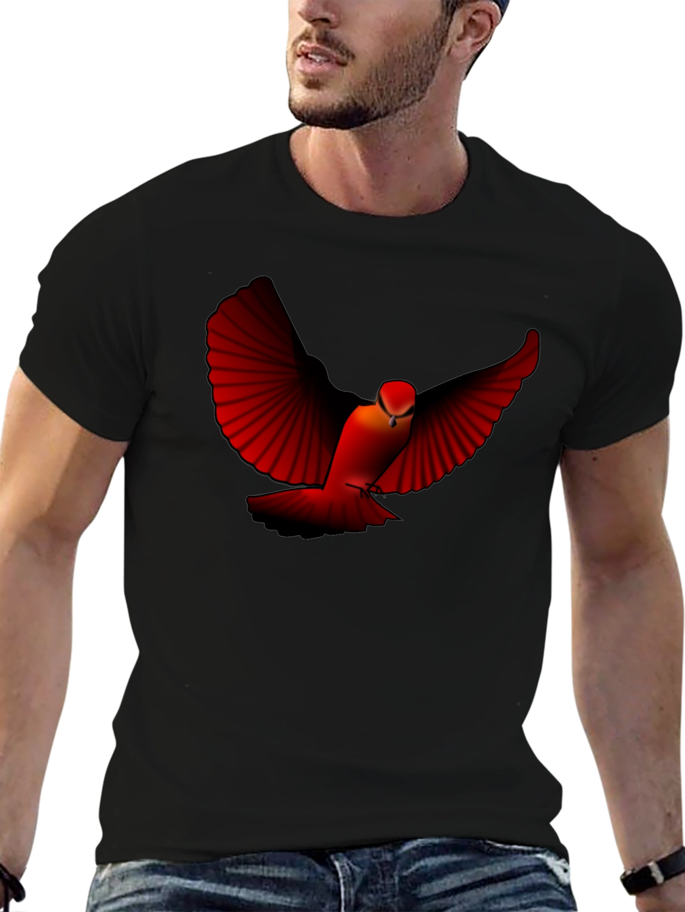 Black Red Bird Graphic Tee - Black Cotton Blend view 6