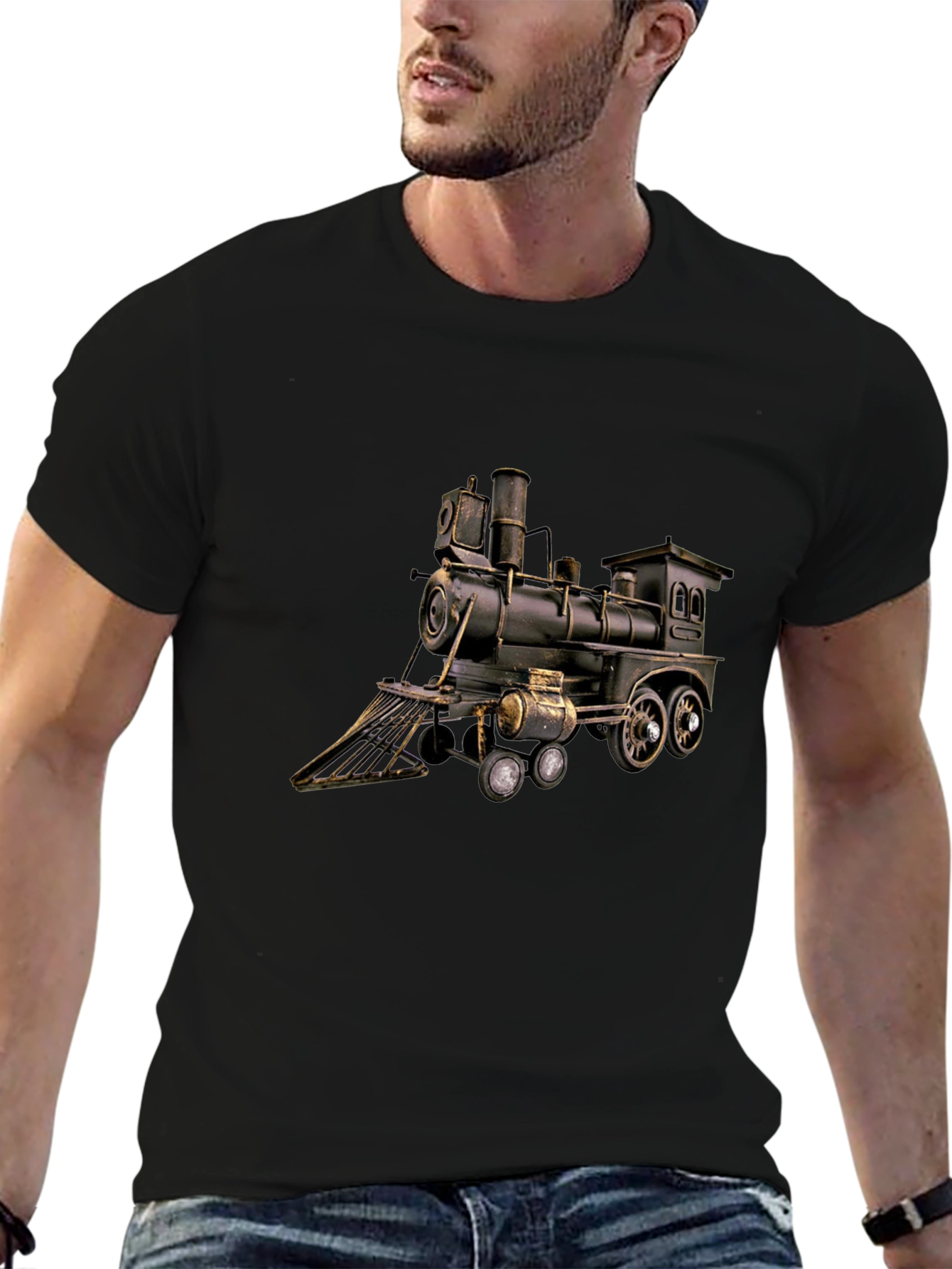 Black Train Locomotive Graphic T-Shirt - Black view 6