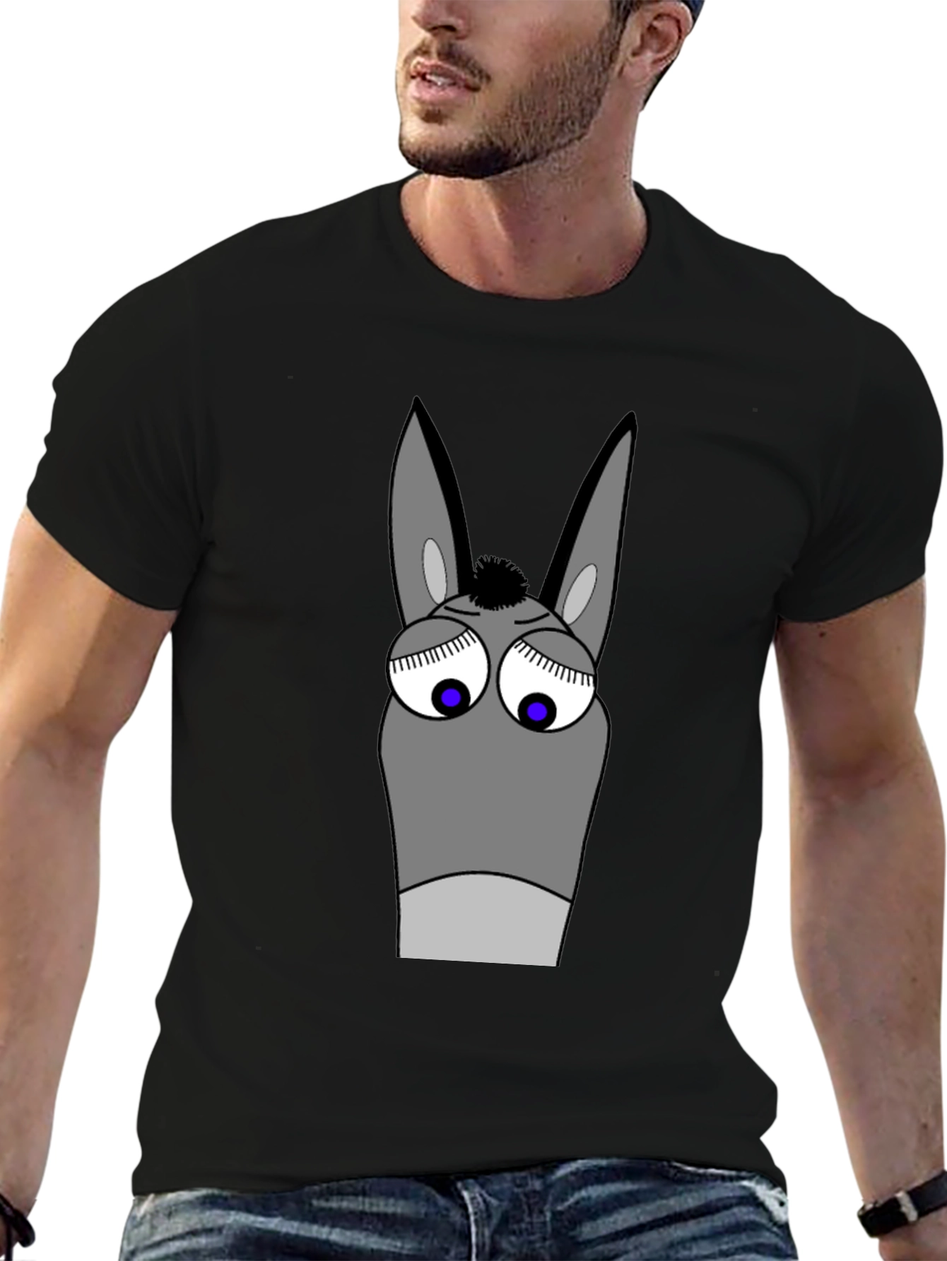 Black Funny Donkey Cartoon Graphic T-Shirt - Black view 6