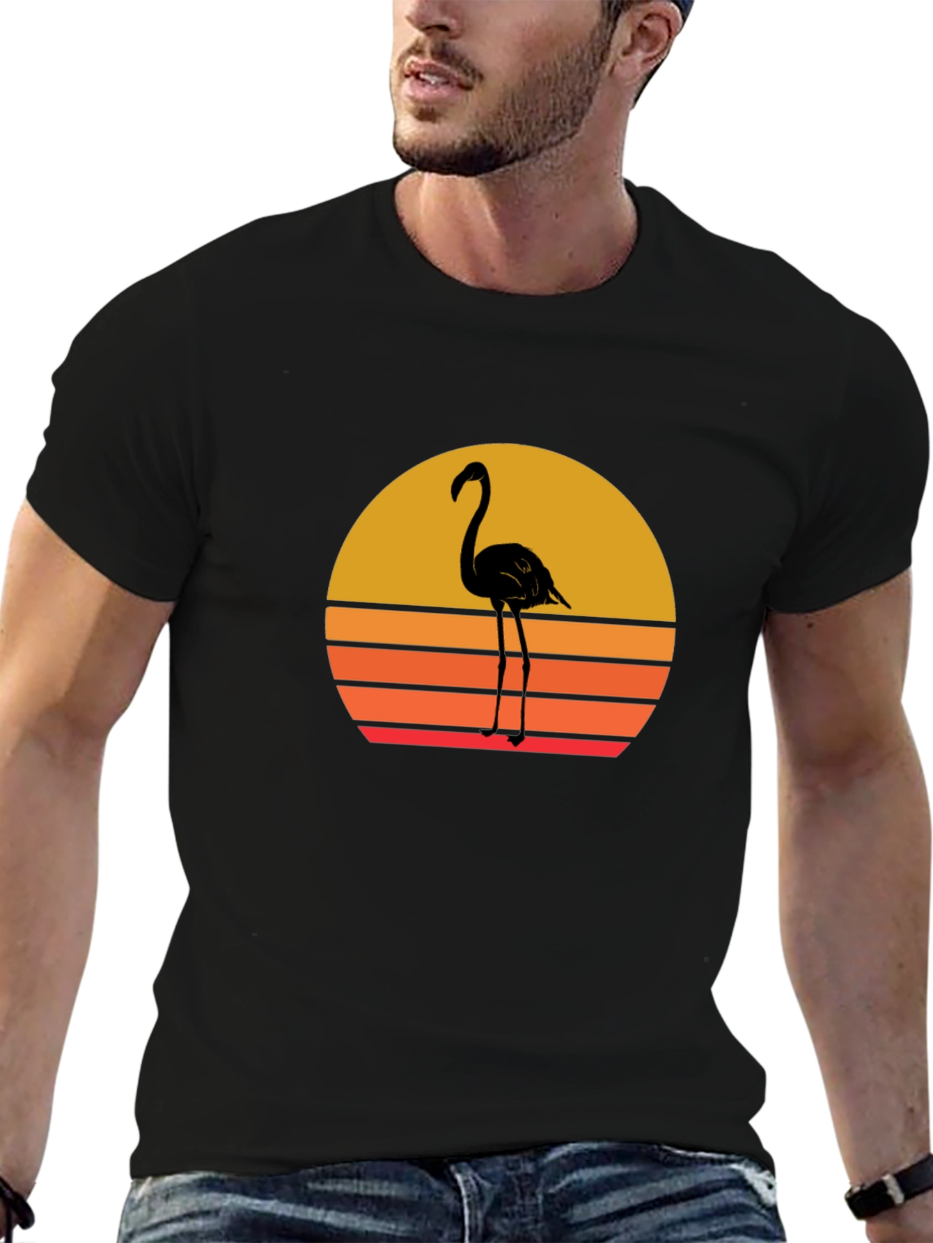 Black Retro Flamingo Sunset T-Shirt - Black view 6
