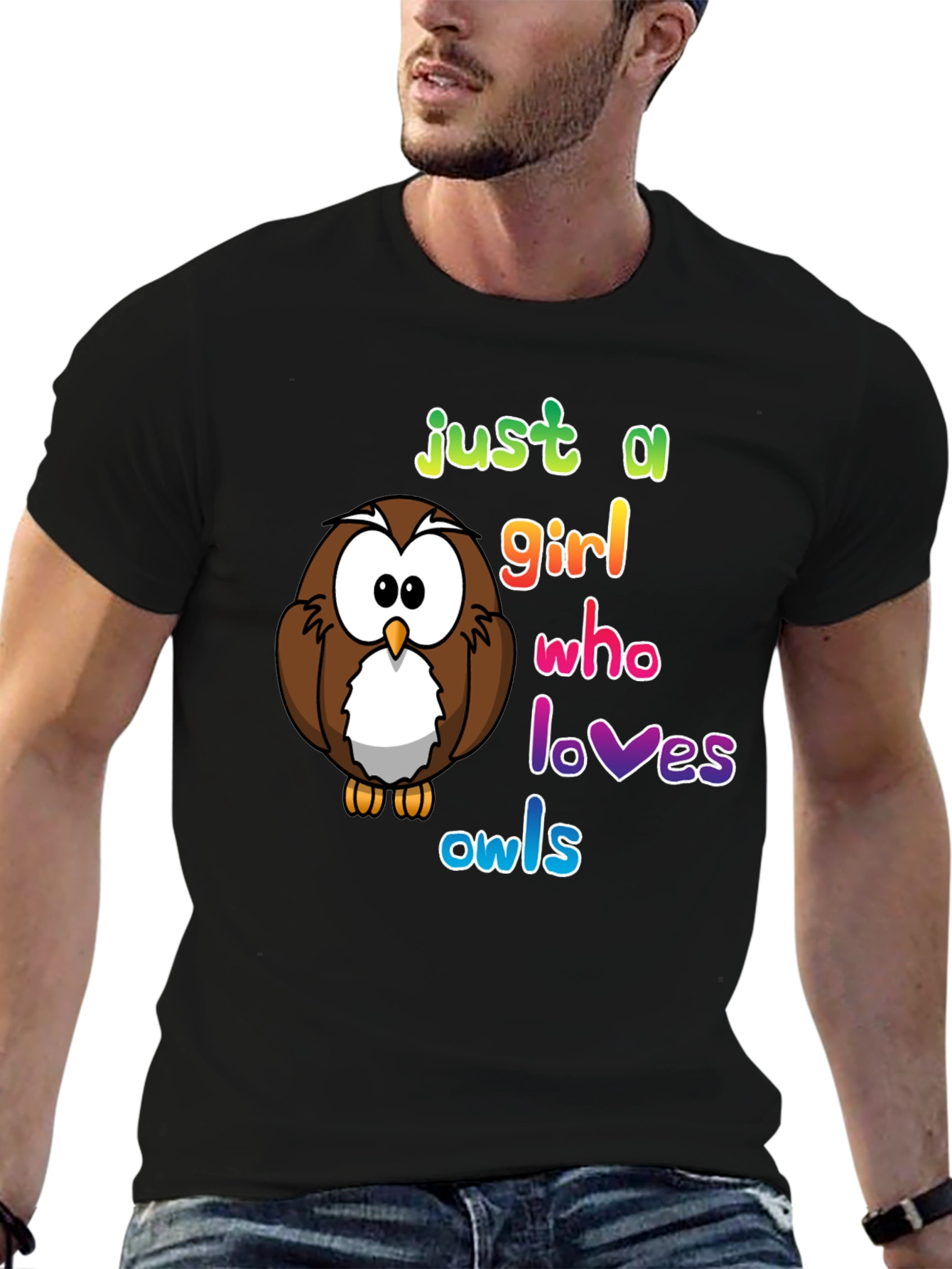 Black Just A Girl Who Loves Owls T-Shirt, Cute Owl Lover Tee view 6