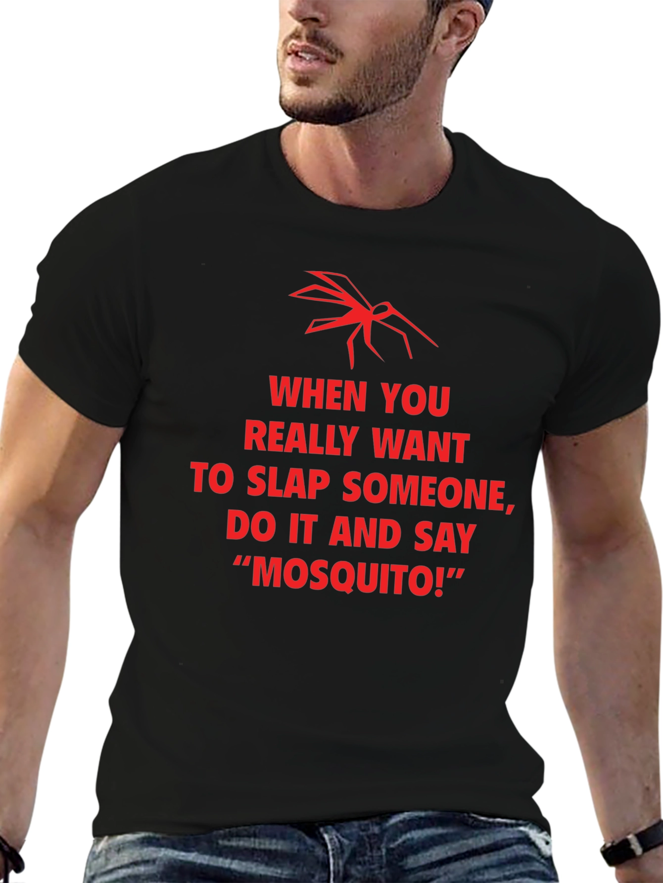 Black Funny Mosquito Slap Graphic T-Shirt view 6