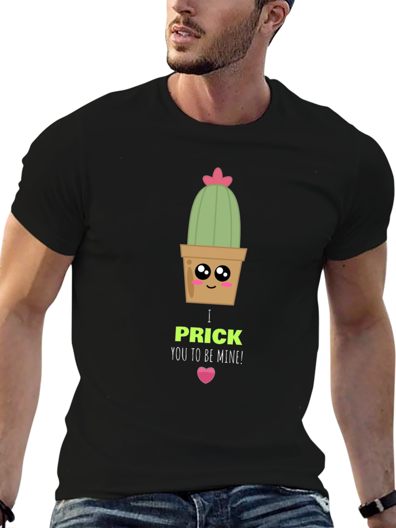 Black Cute Cactus Prick Valentine T-Shirt view 6