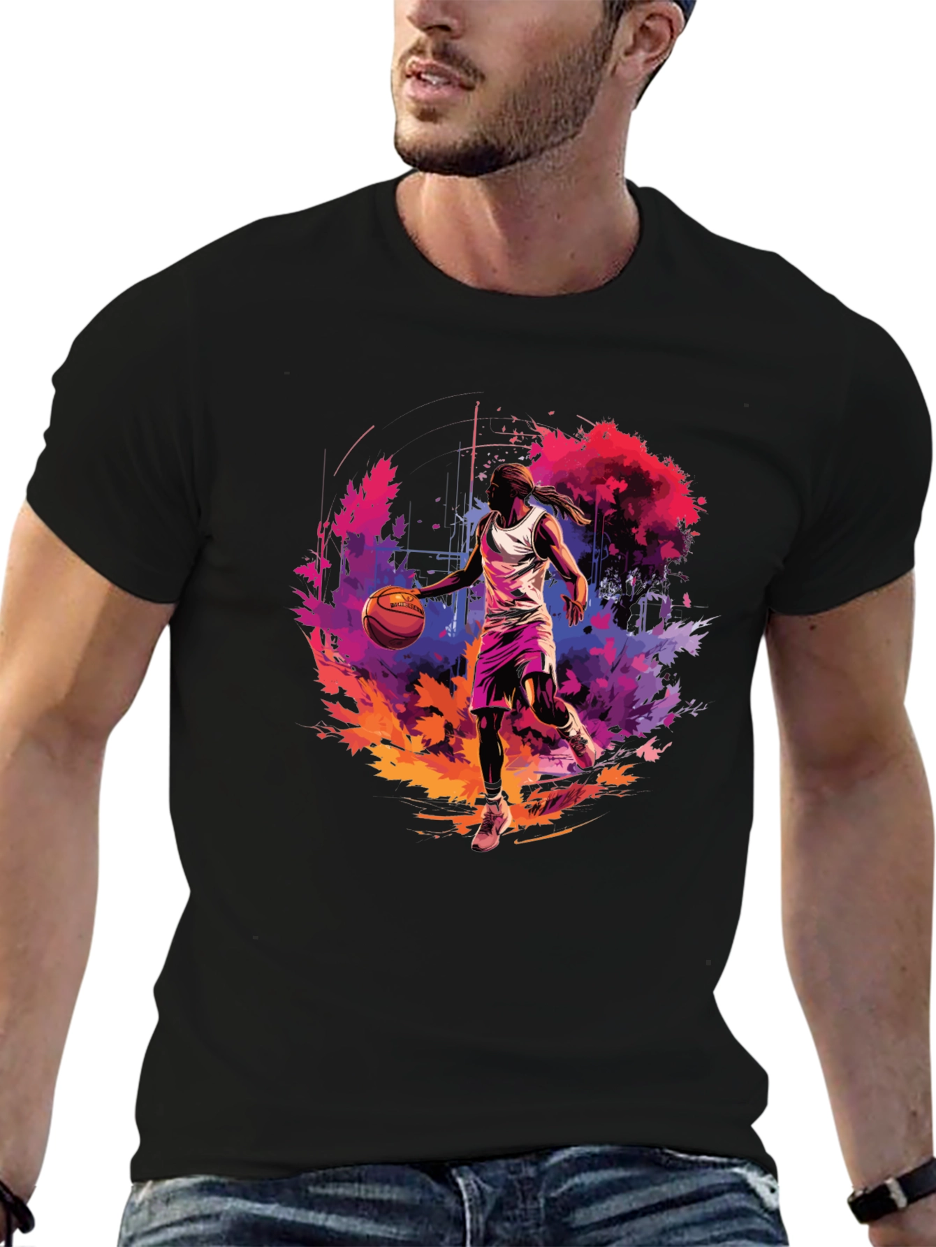 Black Basketball Player Graphic Print T-Shirt view 6