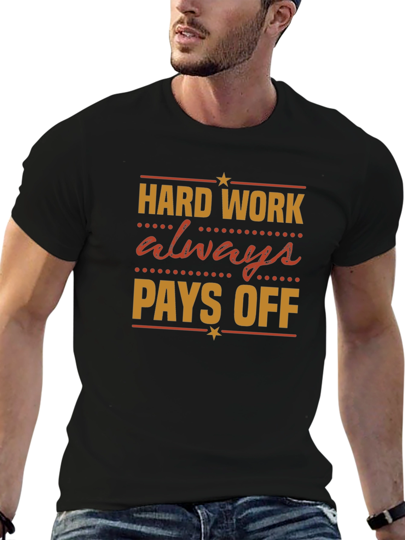 Black Hard Work Pays Off Graphic Tee view 6