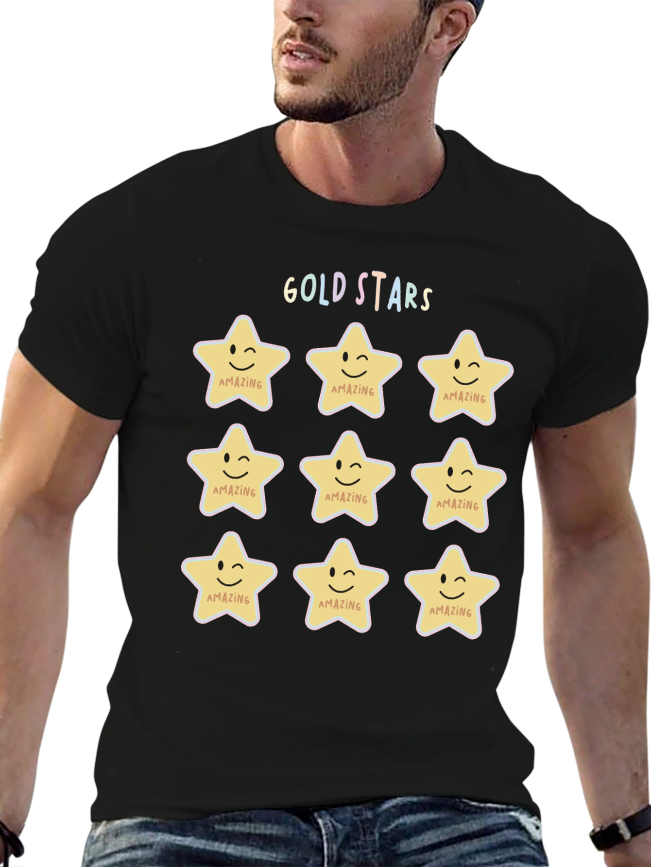 Black Gold Stars 'Amazing' Graphic Tee - Men's Black T-Shirt view 6