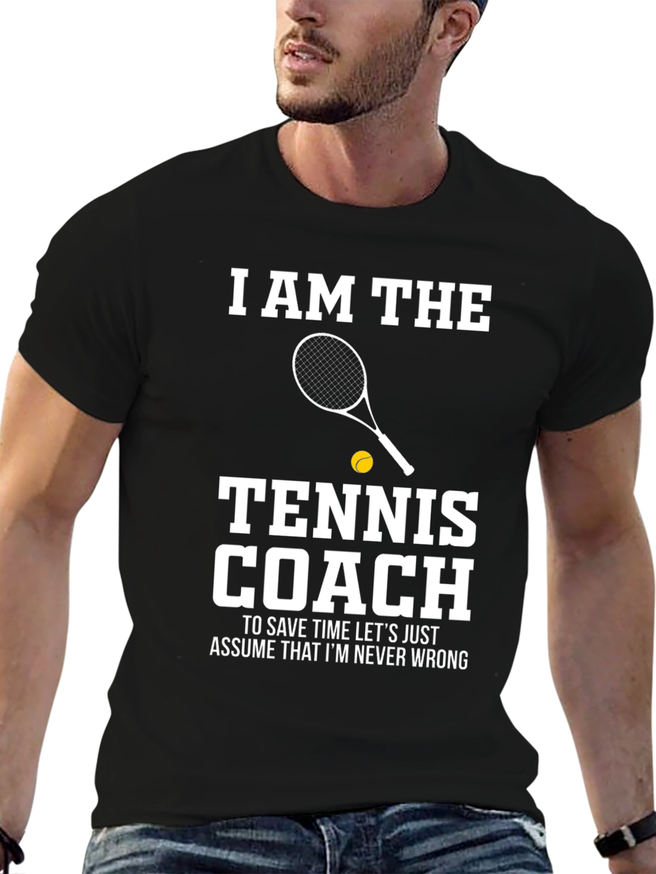 Black Tennis Coach T-Shirt - I AM THE Tennis Coach view 6