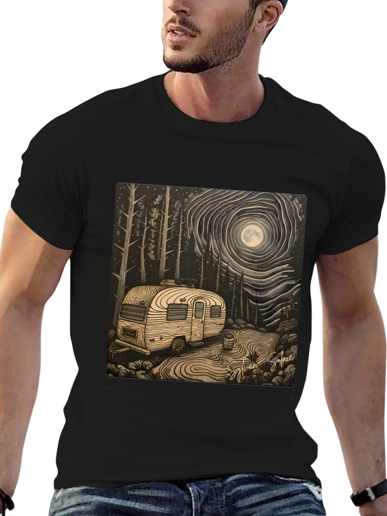 Black Camping Under the Moon T-Shirt view 6