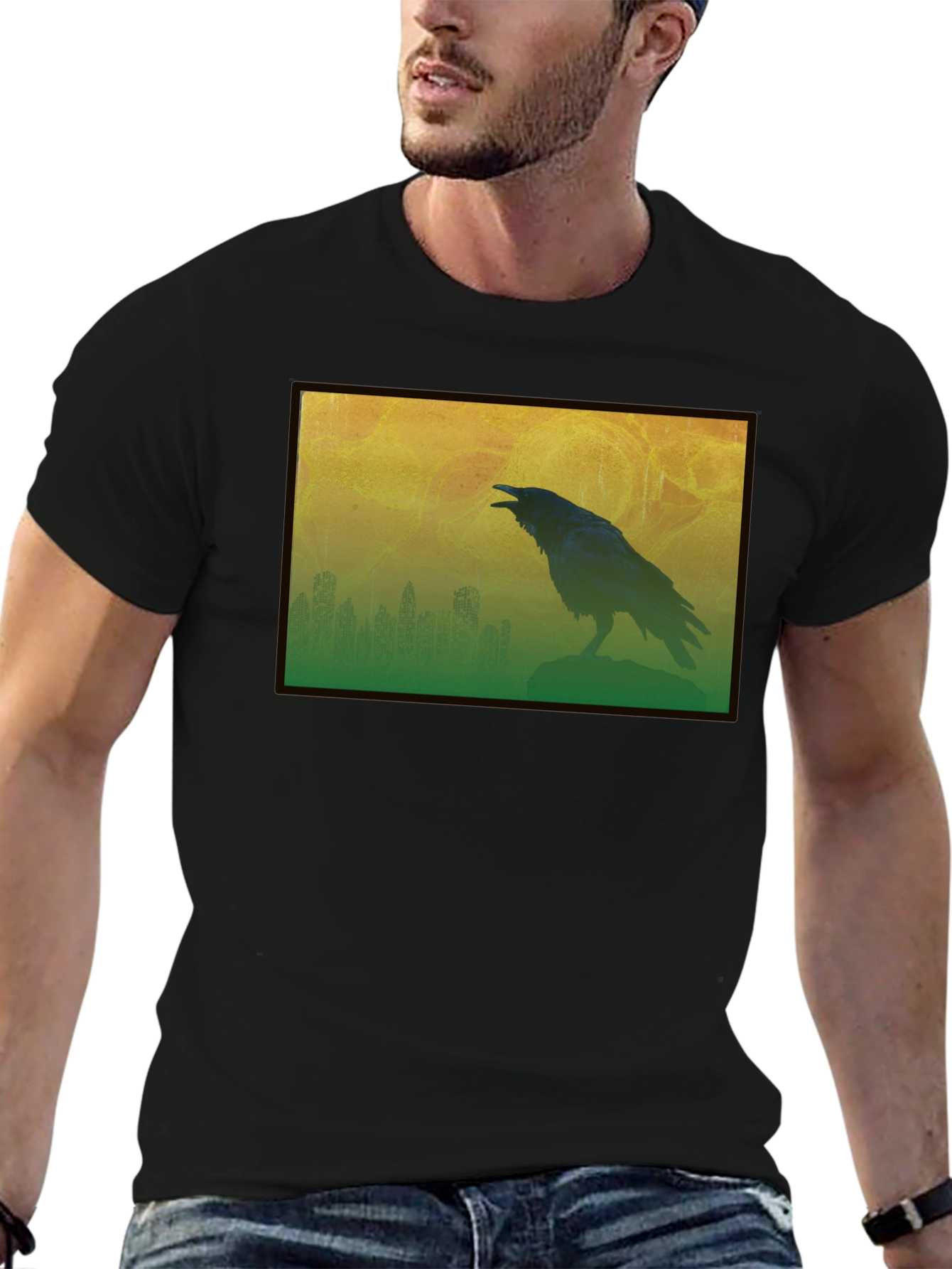 Black Raven Silhouette Graphic Tee - Men's Black T-Shirt view 6