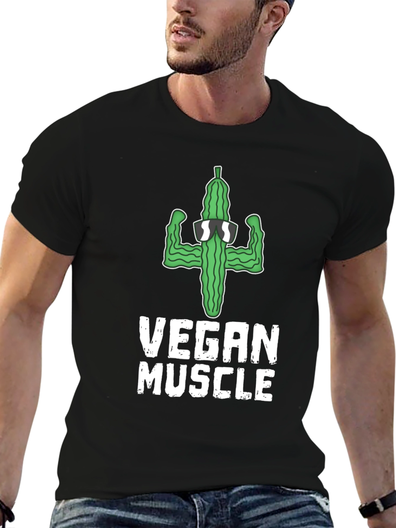 Black Vegan Muscle T-Shirt: Cucumber Gym Humor view 6