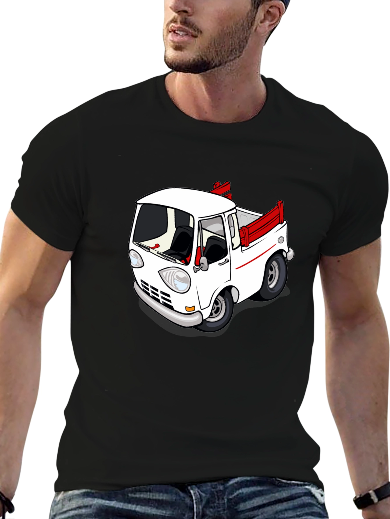 Black Cartoon Truck Graphic Tee - Classic Car Style view 6
