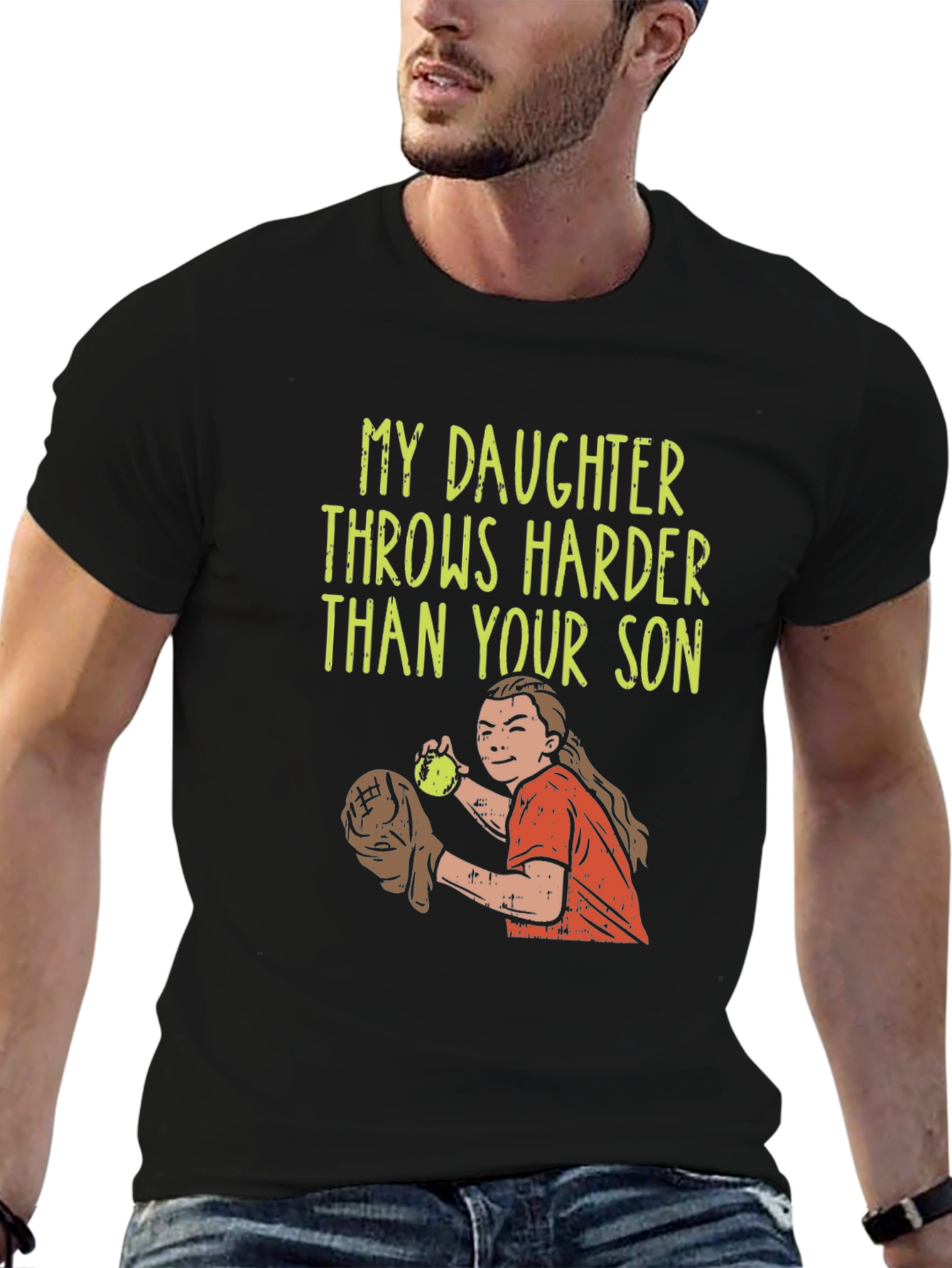 Black Daughter Throws Harder T-Shirt - Baseball/Softball view 6