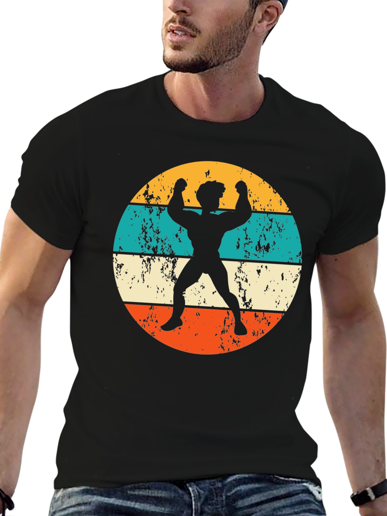 Black Retro Bodybuilder Graphic T-Shirt view 6
