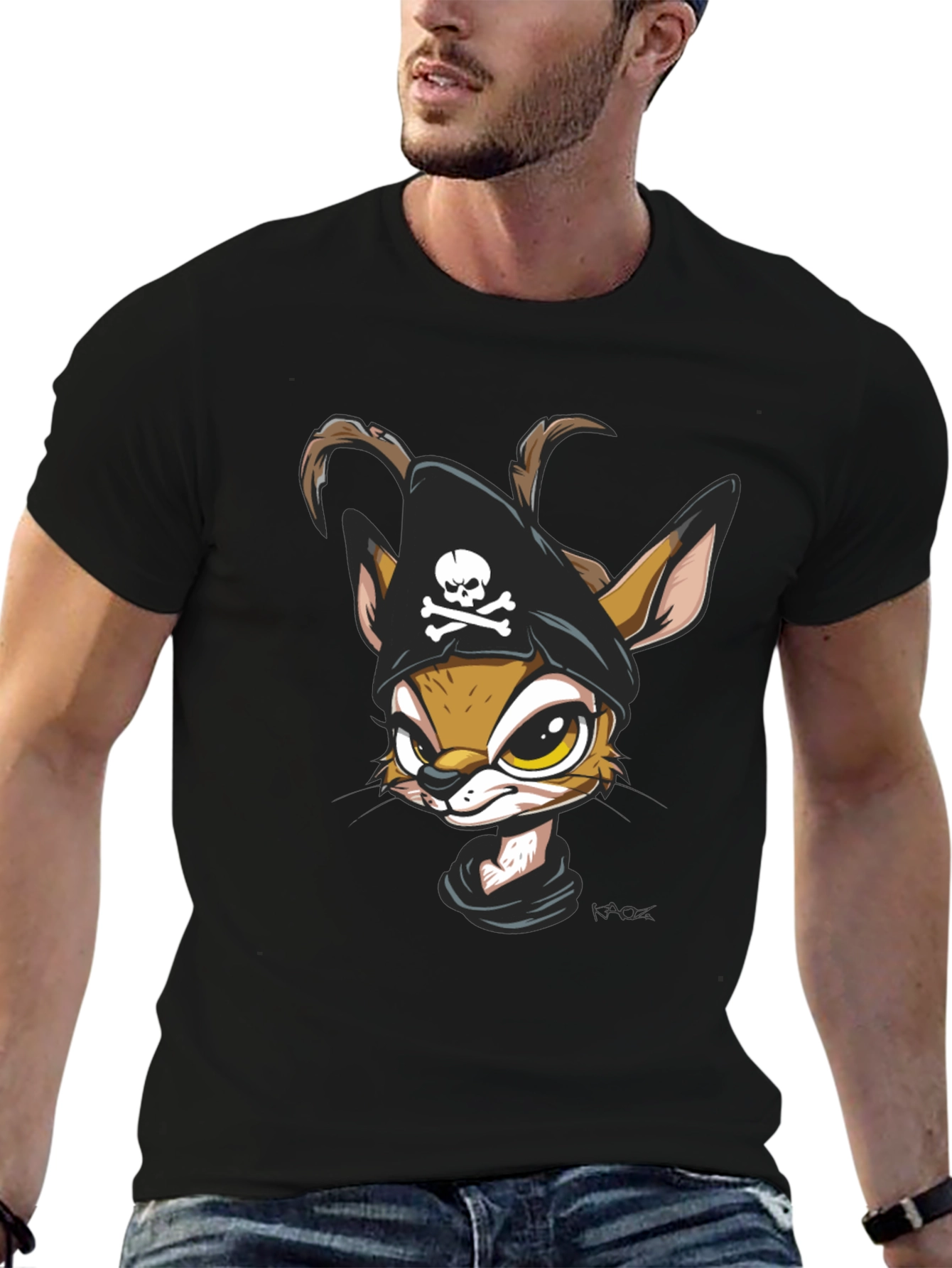Black Pirate Fawn Graphic Tee - Unique Cartoon T-Shirt view 6