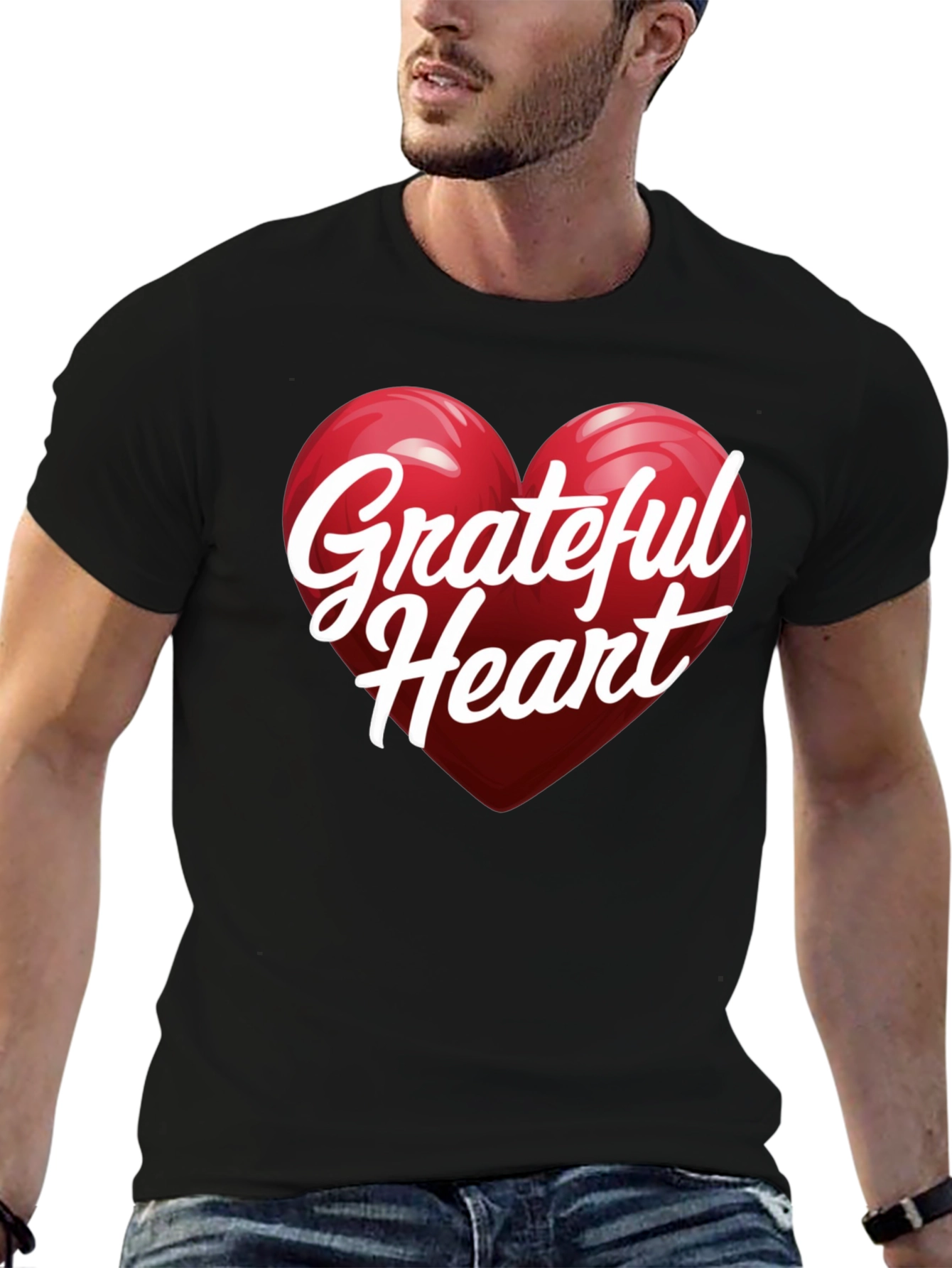 Black Grateful Heart Graphic T-Shirt - Stylish Unisex Top view 6
