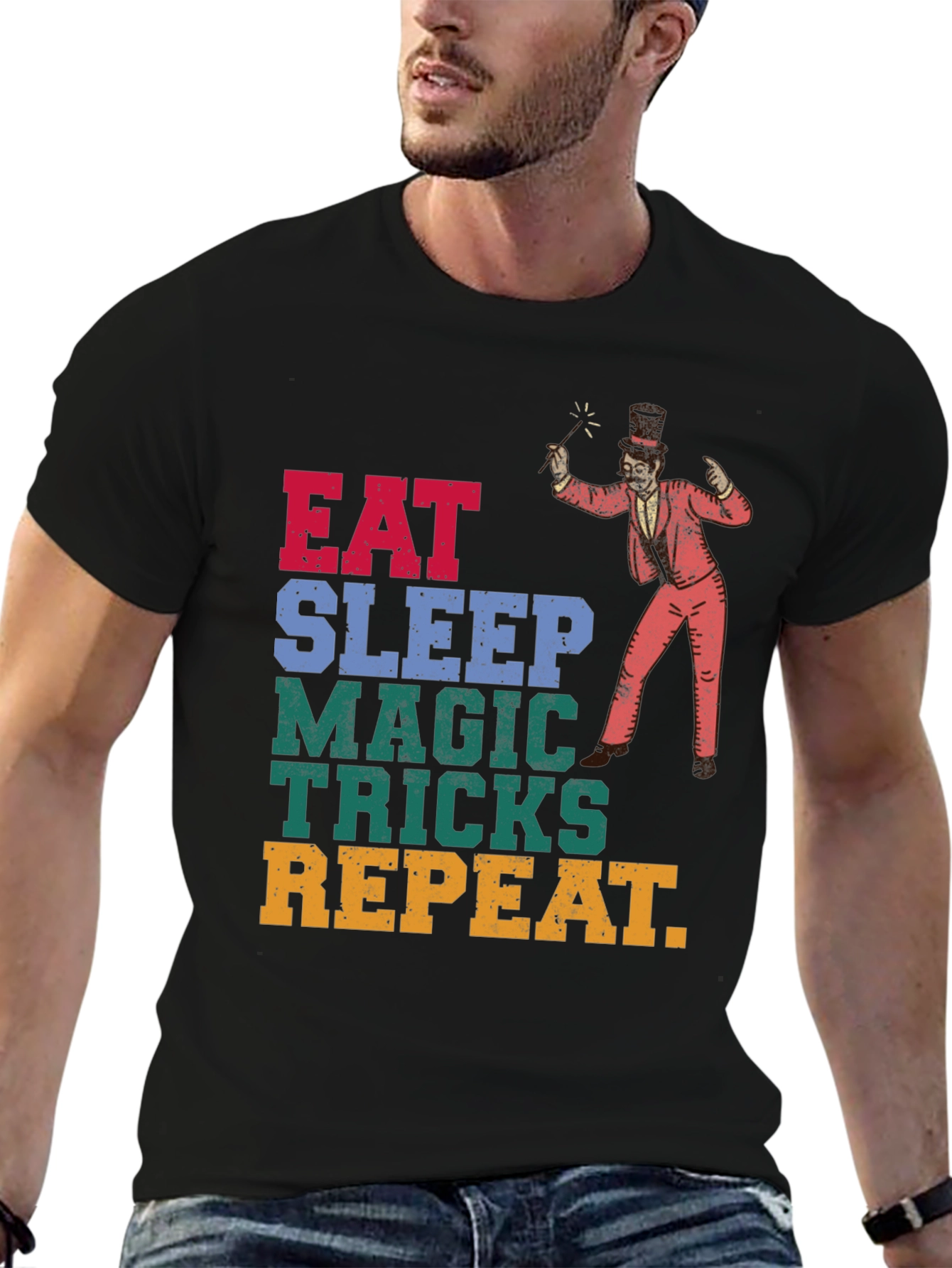 Black Eat Sleep Magic Tricks Repeat Graphic Tee view 6