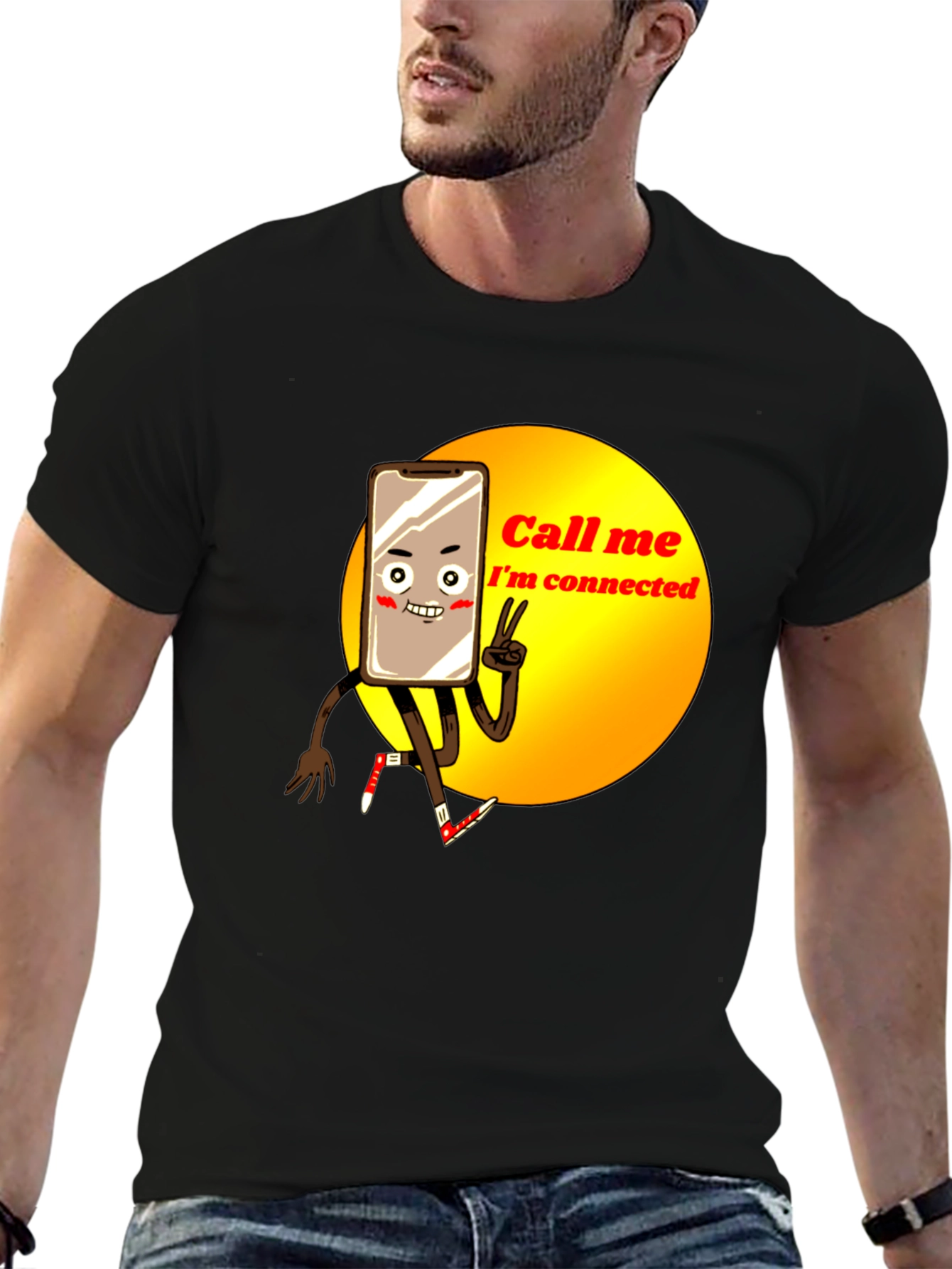 Black Connected Phone Cartoon T-Shirt view 6
