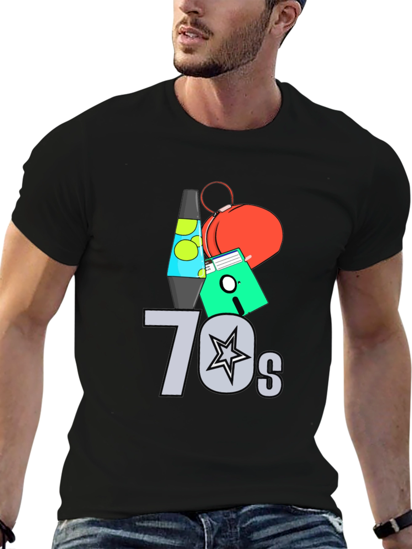 Black Retro 70s Graphic Tee - Nostalgic Vintage Style view 6