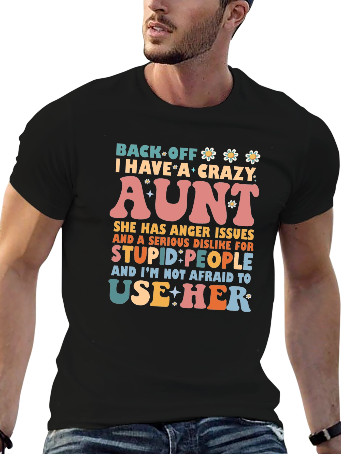 Black Crazy Aunt T-Shirt - Novelty Graphic Tee view 6
